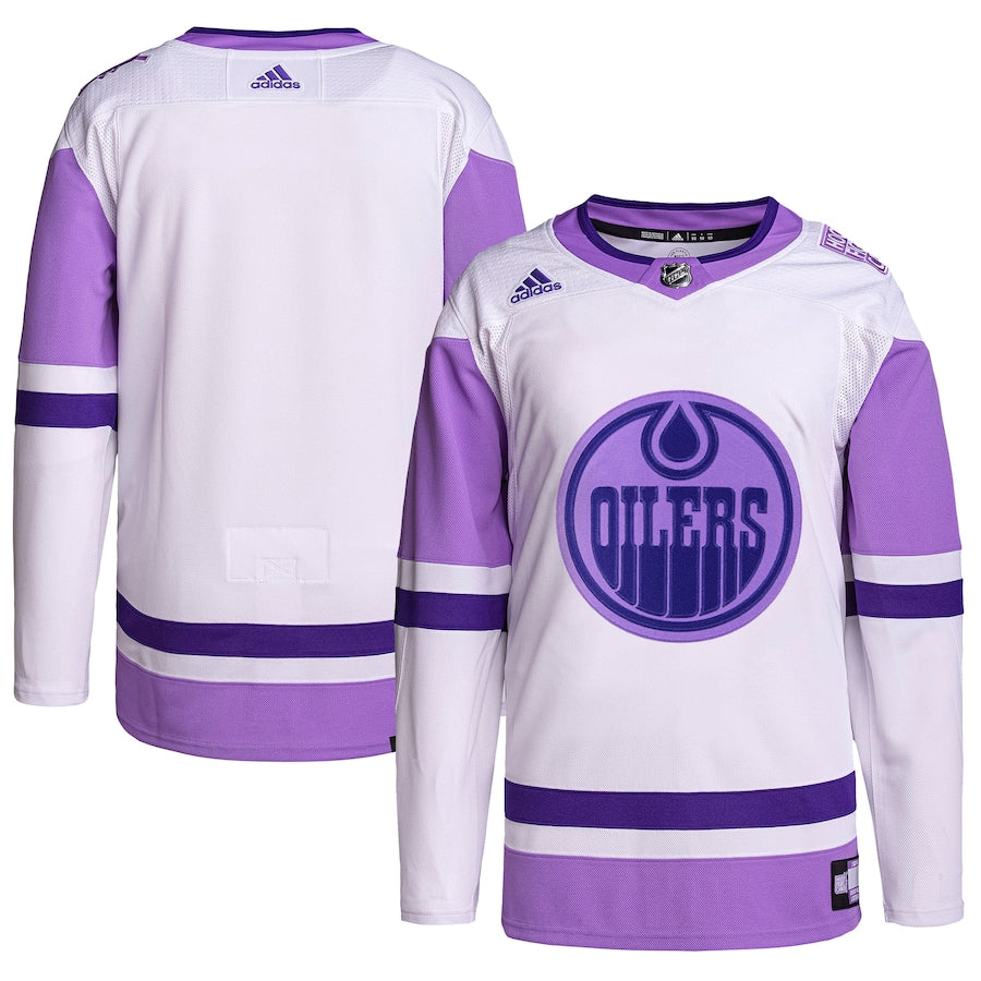 Edmonton Oilers   Hockey Fights Cancer Primegreen   Blank Practice Jersey - White/Purple