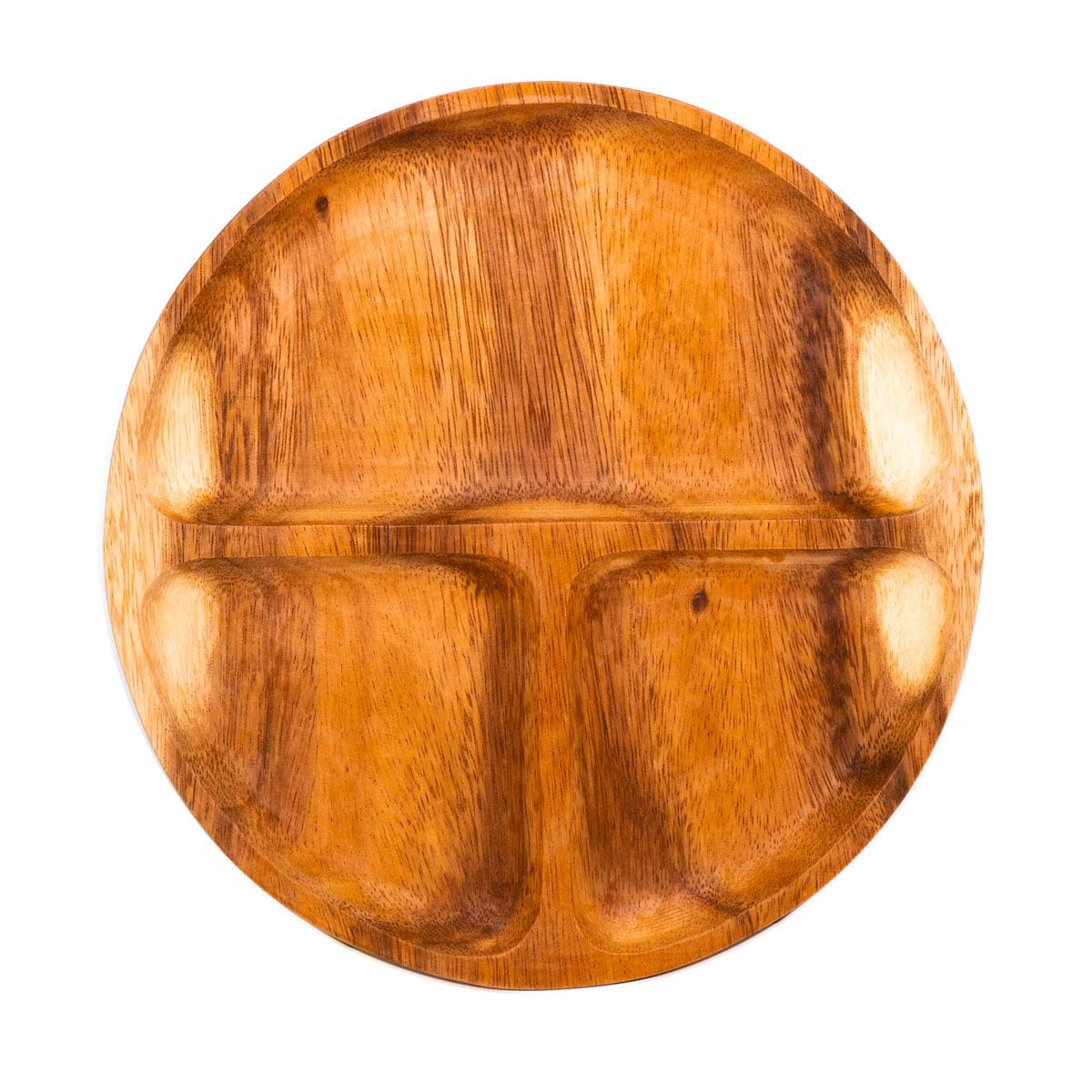 3-Compartment Round Acacia Wood Plate