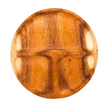 3-Compartment Round Acacia Wood Plate