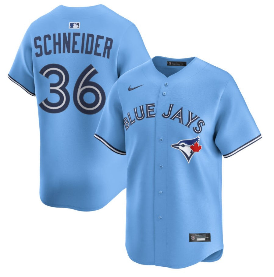 Men's Toronto Blue Jays Davis Schneider Powder Blue MLB Baseball Player Jersey