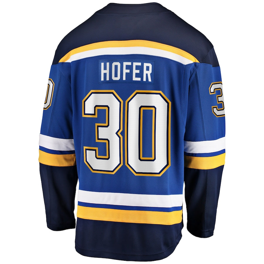 Men's St. Louis Blues Joel Hofer Fanatics Blue Home Premier Breakaway Player Jersey