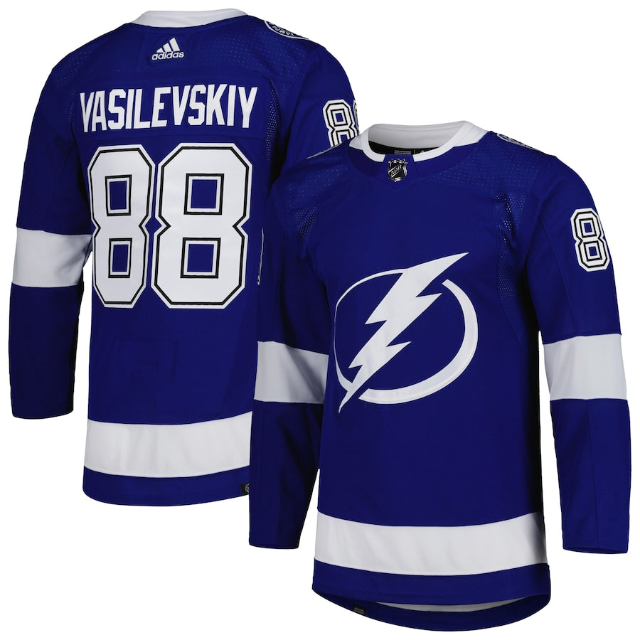 Men's Tampa Bay Lightning Andrei Vasilevskiy adidas Blue Primegreen Authentic Player Jersey