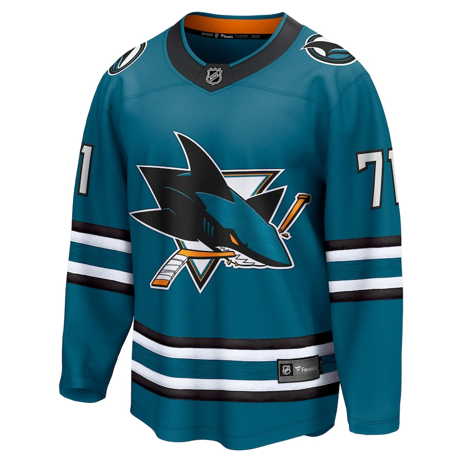 Men's San Jose Sharks Macklin Celebrini Fanatics Teal Home Breakaway Jersey