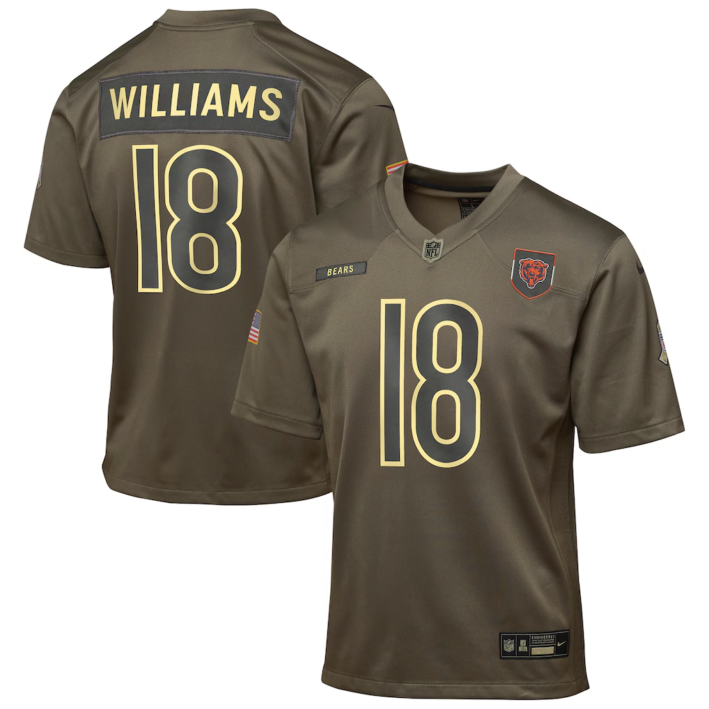 Youth Chicago Bears Caleb Williams Nike Olive 2025 Salute to Service Game Jersey