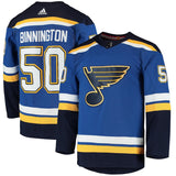 Men's St. Louis Blues Jordan Binnington adidas Blue Home Authentic Player Jersey