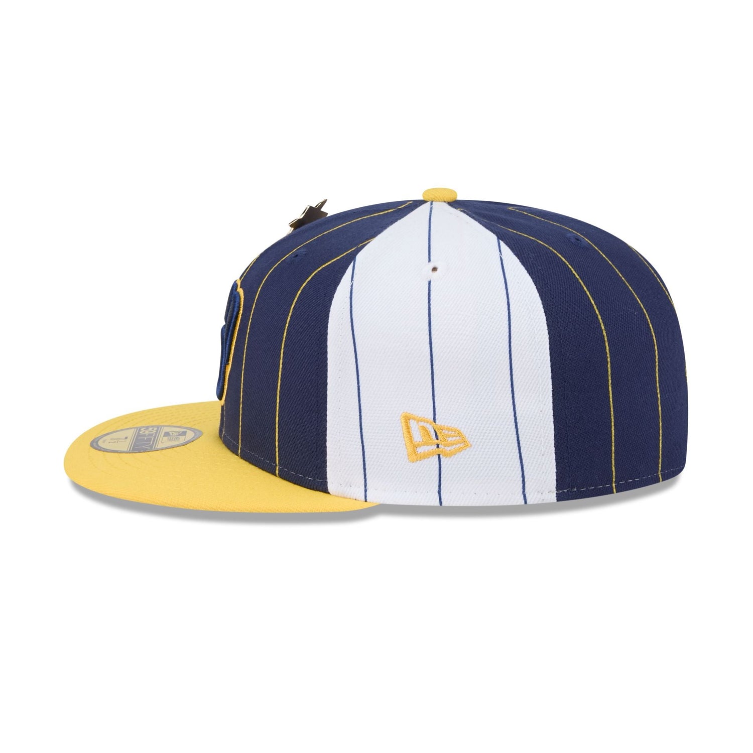 Milwaukee Brewers Pinstripe League Pin 59FIFTY Fitted Hat