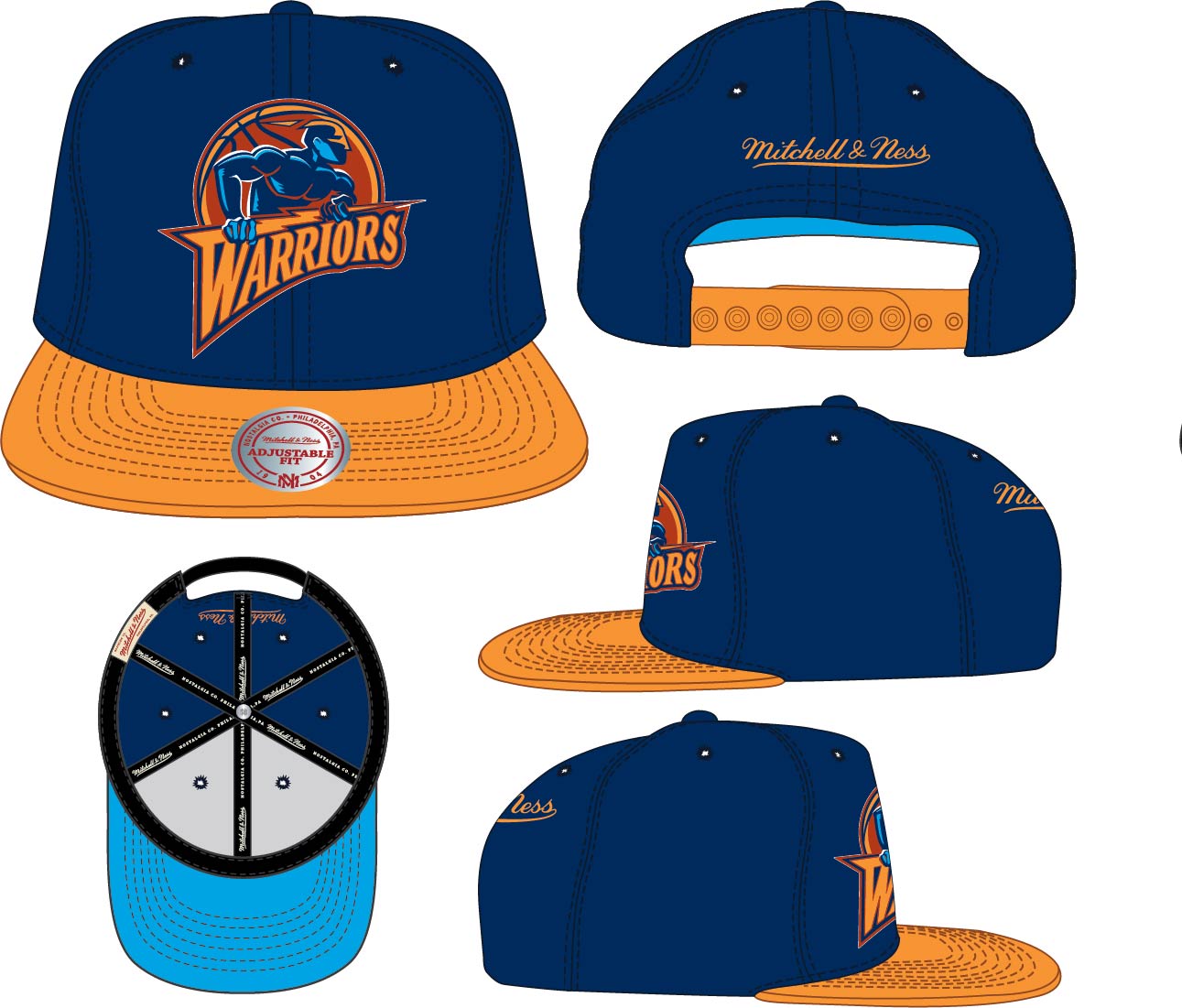 Men's Golden State Warriors 2 Tone Navy/Gold HWC Mitchell & Ness Snapback Hat