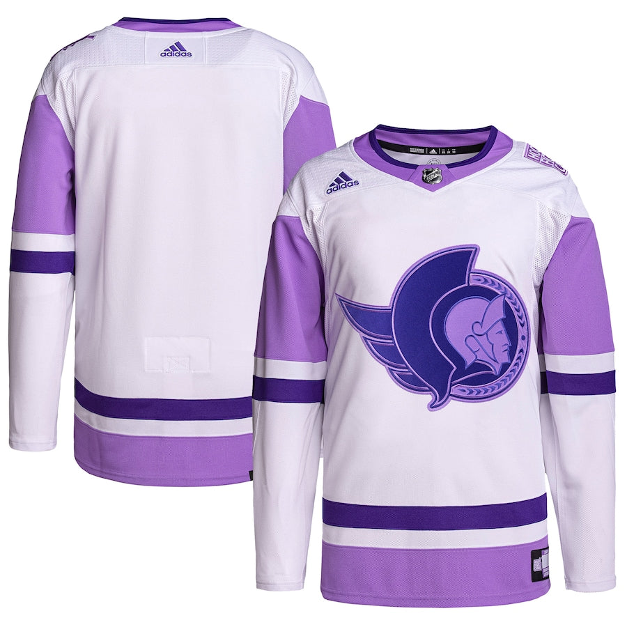 Ottawa Senators   Hockey Fights Cancer Primegreen   Blank Practice Jersey - White/Purple
