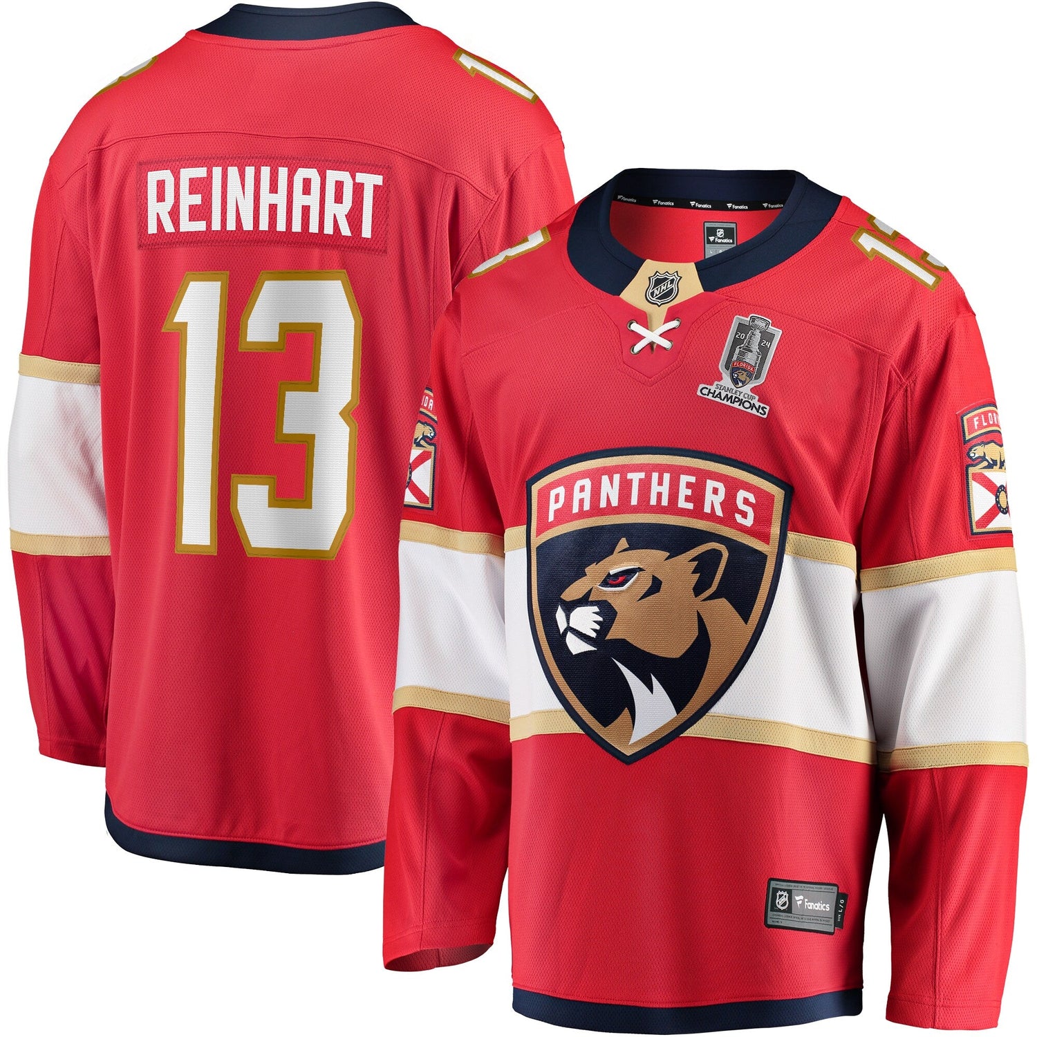 Sam Reinhart Florida Panthers   Home 2024 Stanley Cup Champions Breakaway  Jersey – Red