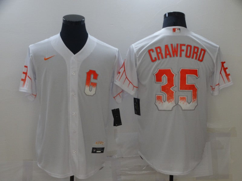 Men's San Francisco Giants Brandon Crawford #35 White Baseball Jersey City