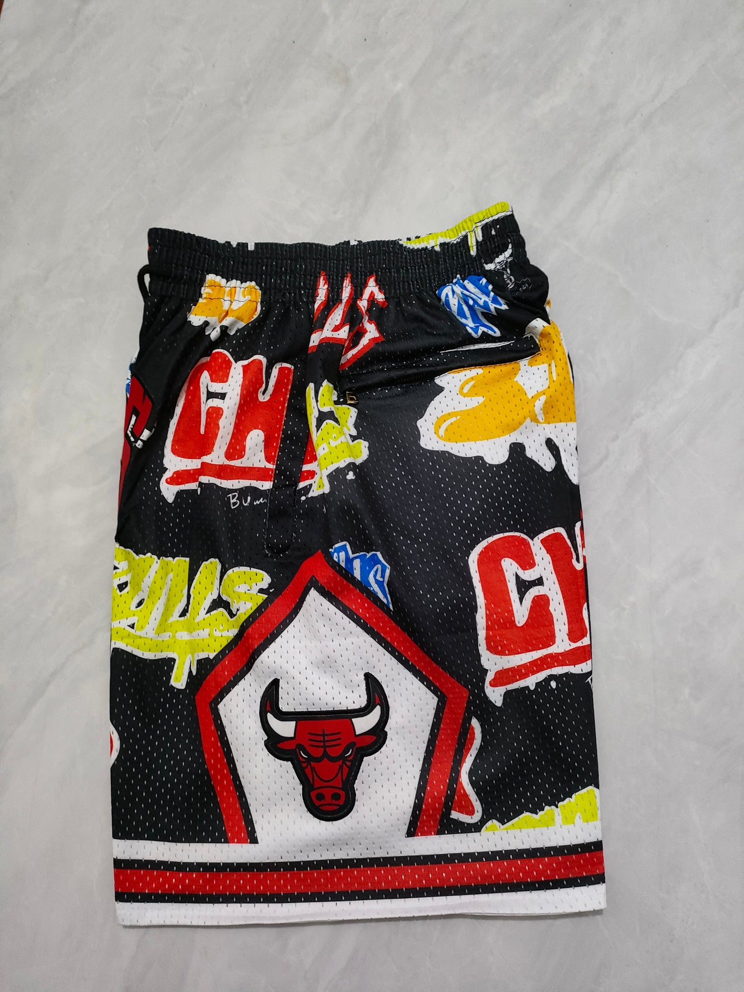JUST DON Chicago Bulls Black Graffiti Pocket Shorts