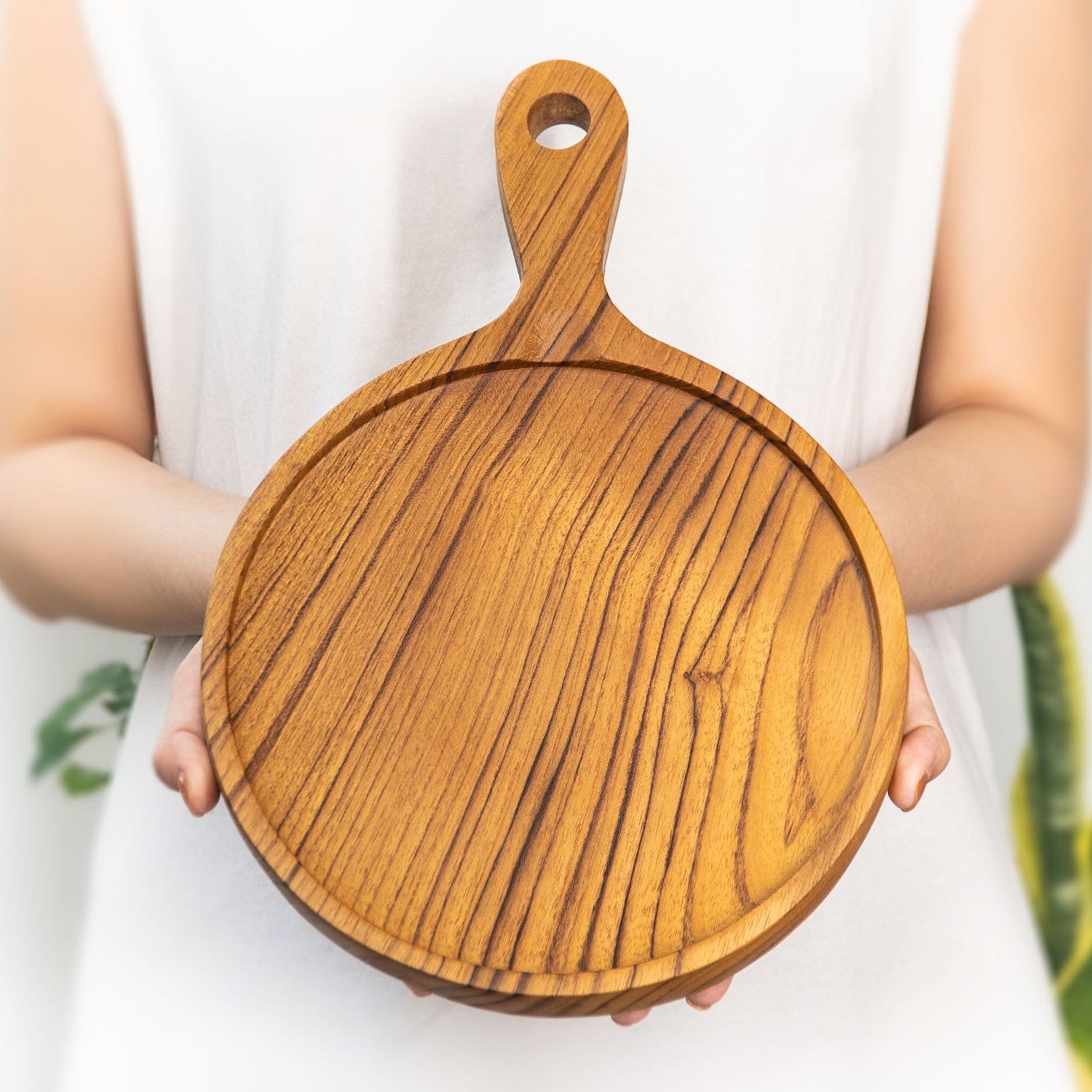 8 Inch Teak Wood Pizza Board with Handle & Rim