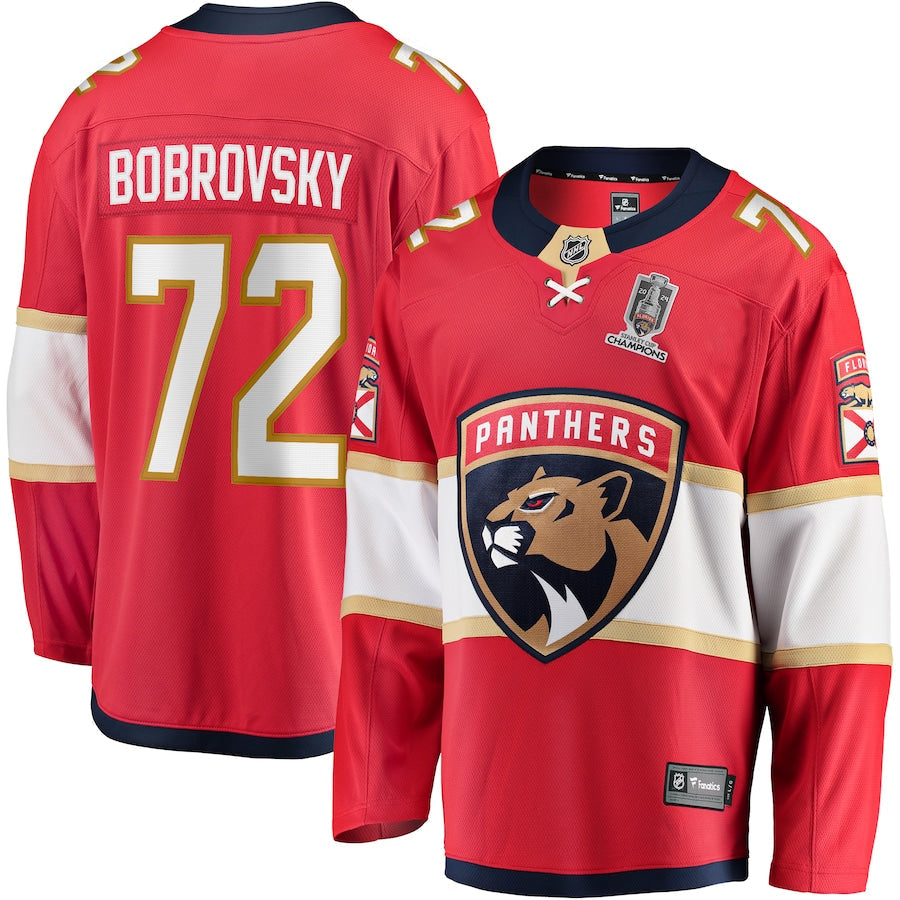 Sergei Bobrovsky Florida Panthers   Home 2024 Stanley Cup Champions Breakaway  Jersey – Red
