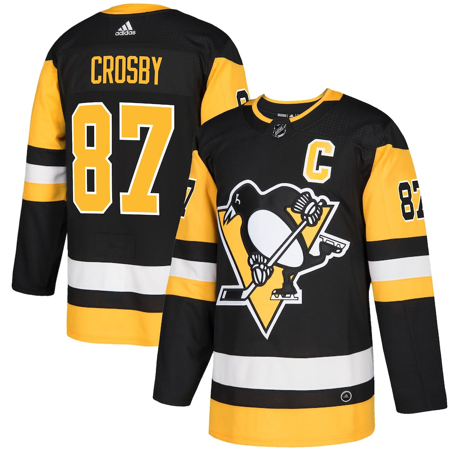Men's Pittsburgh Penguins Sidney Crosby adidas Captain Patch Black Authentic Player Jersey