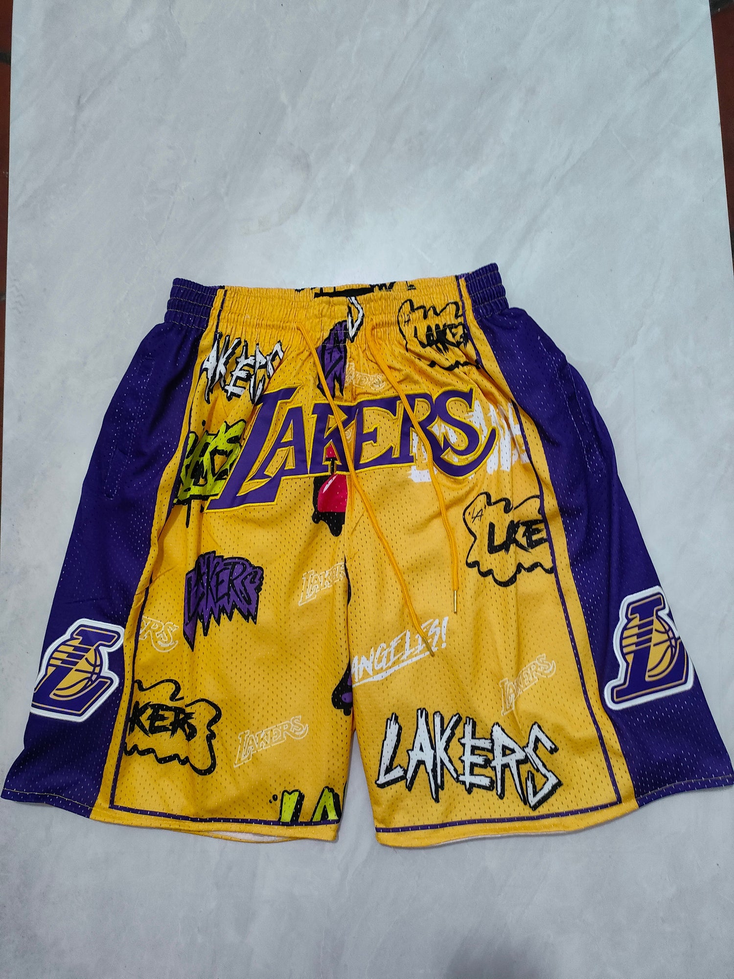 JUST DON Los Angeles Lakers Graffiti Style Pocket Shorts