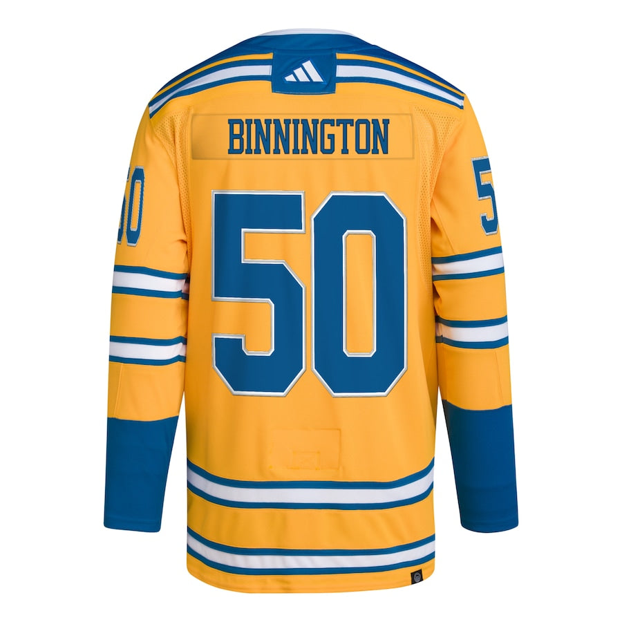 Men's St. Louis Blues Jordan Binnington adidas Gold Reverse Retro 2.0 Authentic Player Jersey