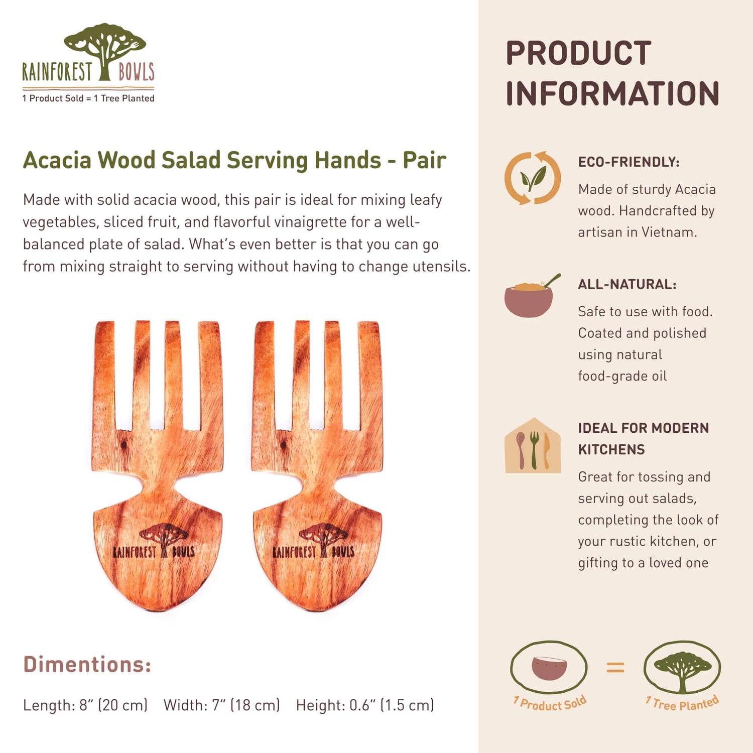 Acacia Wood Salad Serving Hands - Pair