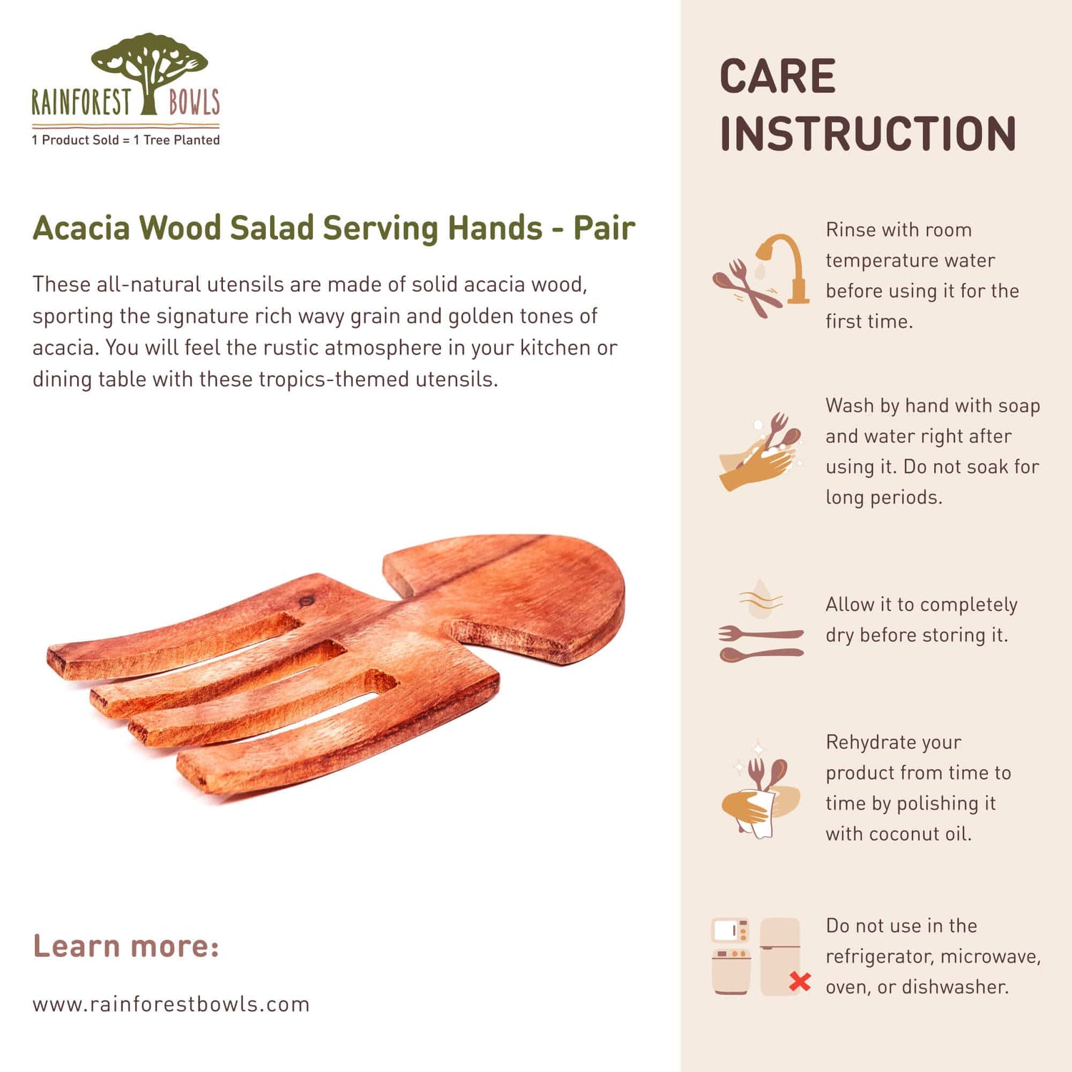 Acacia Wood Salad Serving Hands - Pair