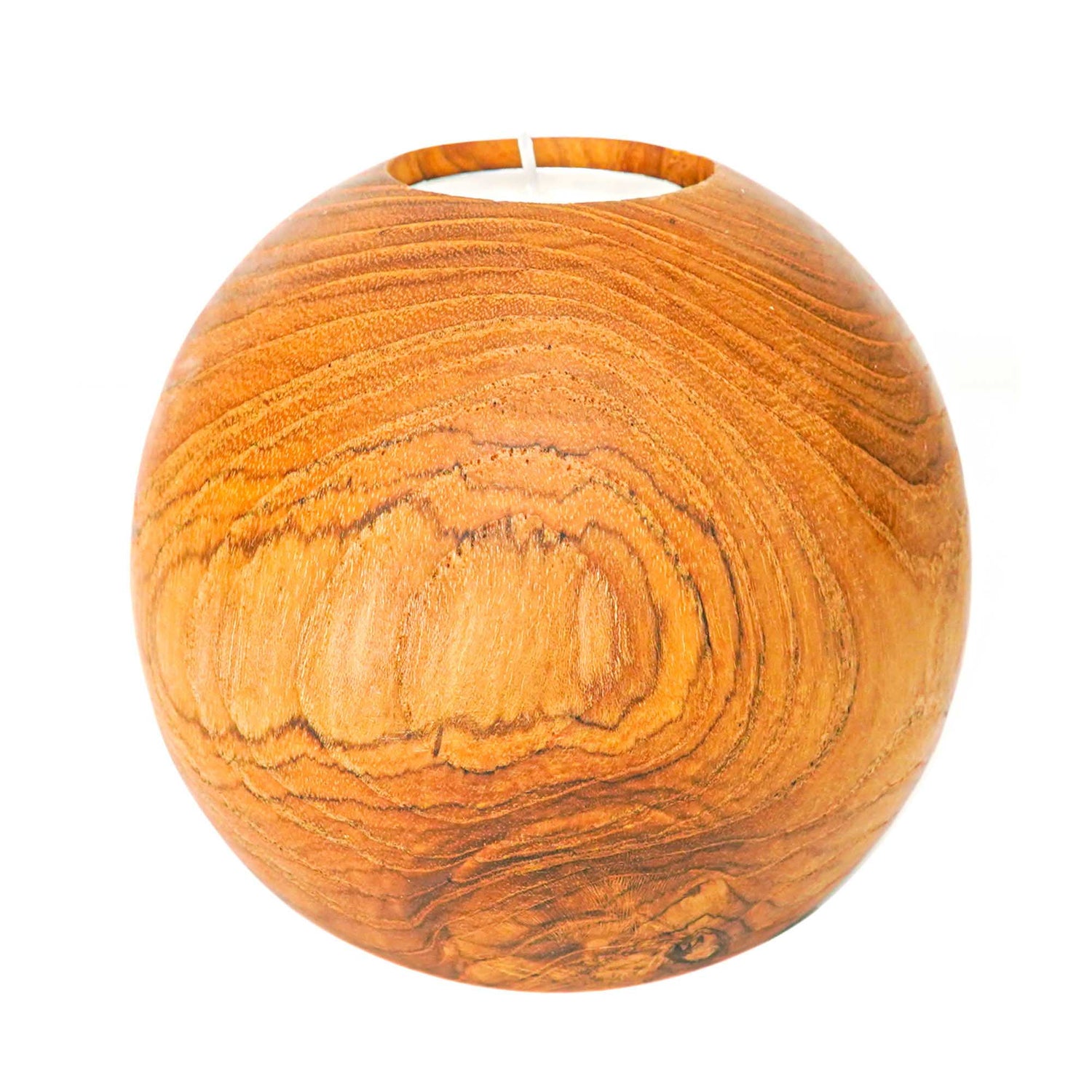 Ball Teak Wood Candle Holder - Large