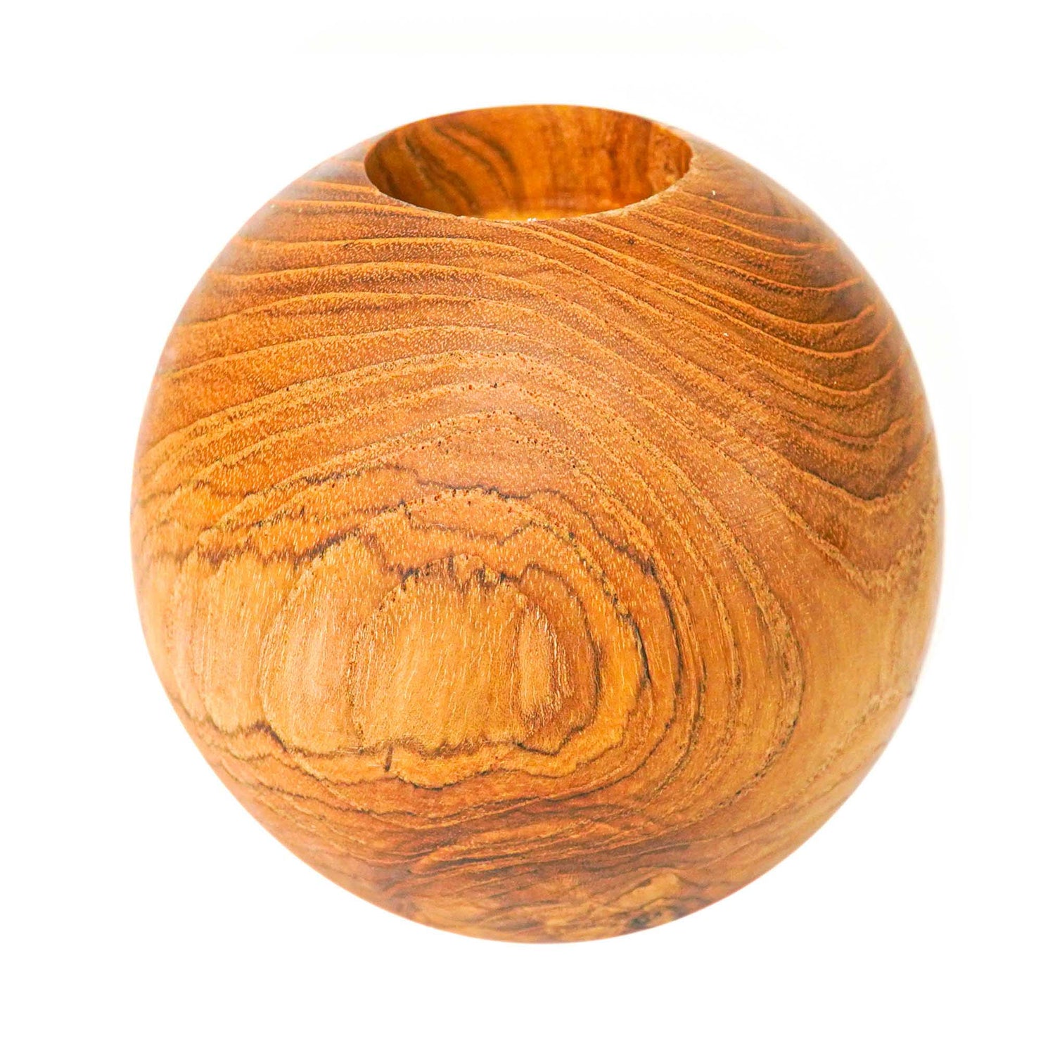 Ball Teak Wood Candle Holder - Large