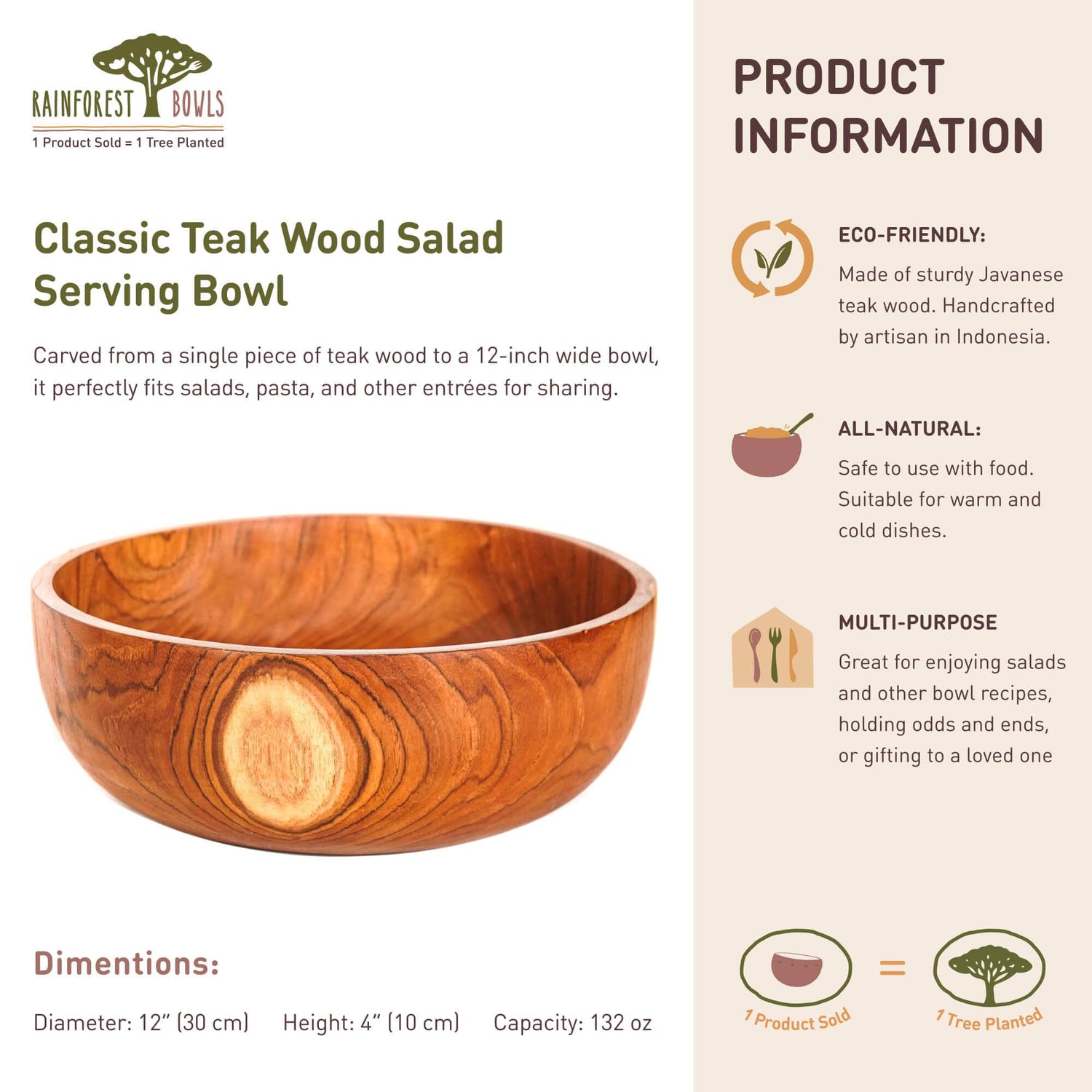 Classic Teak Wood Salad Serving Bowl