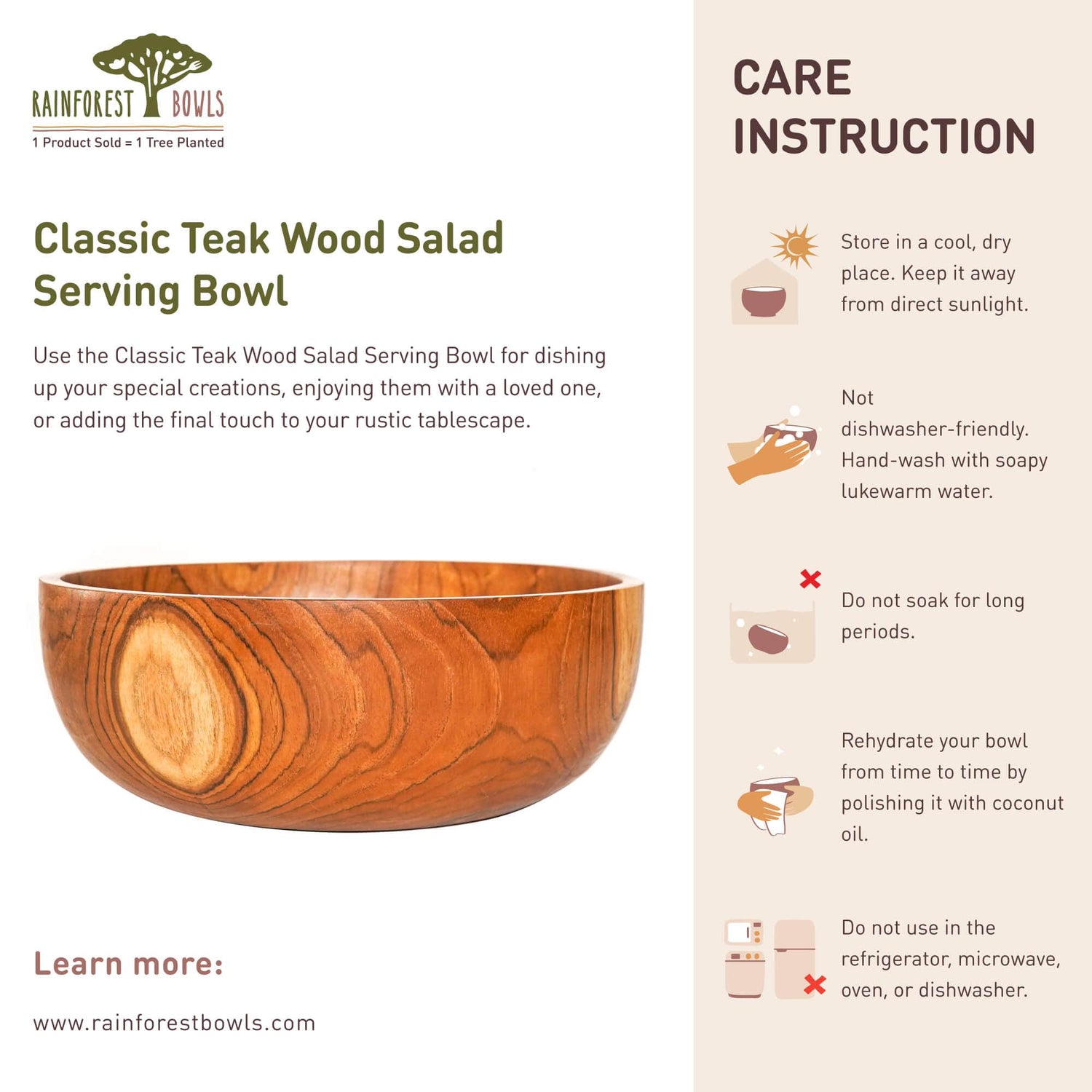 Classic Teak Wood Salad Serving Bowl