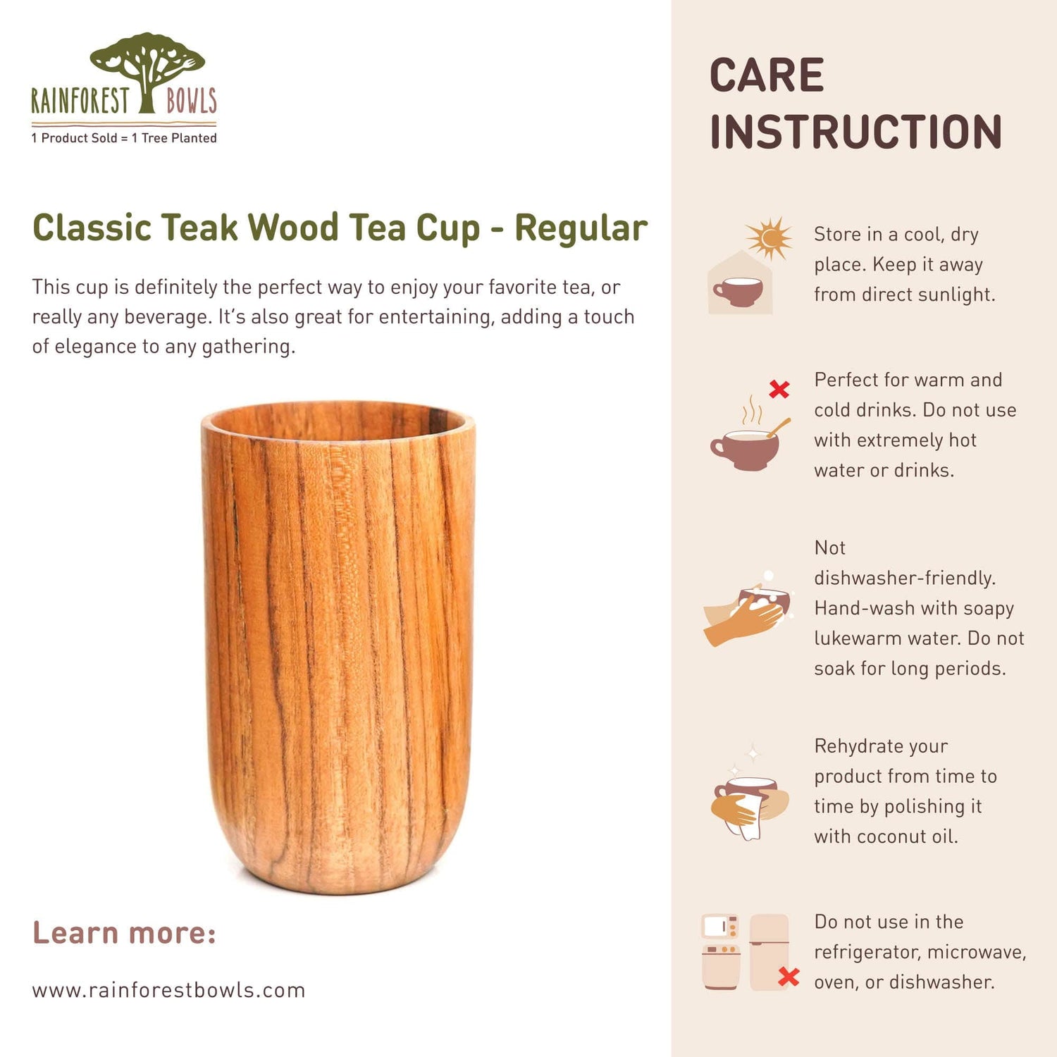 Classic Teak Wood Cup - Regular