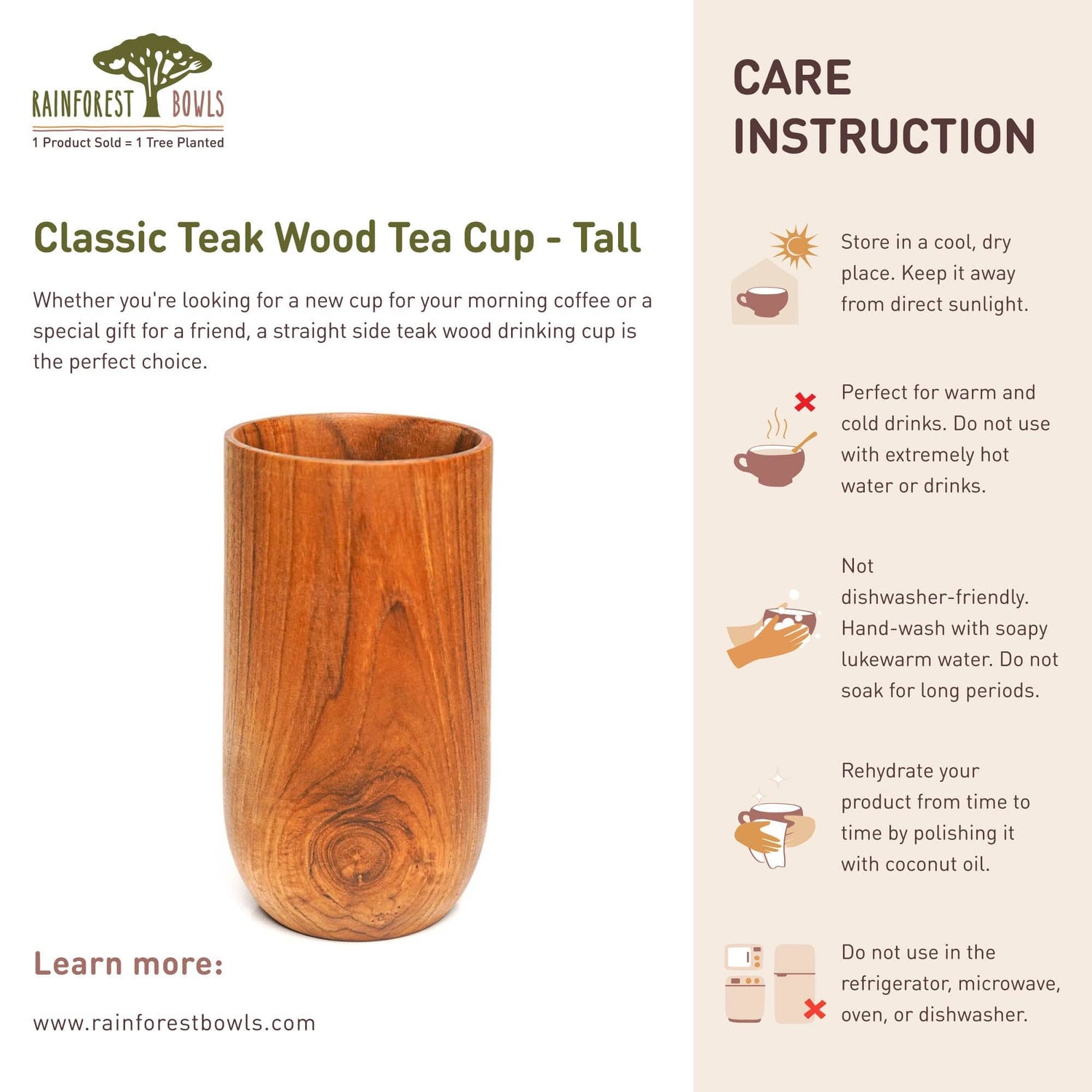 Classic Teak Wood Cup - Tall