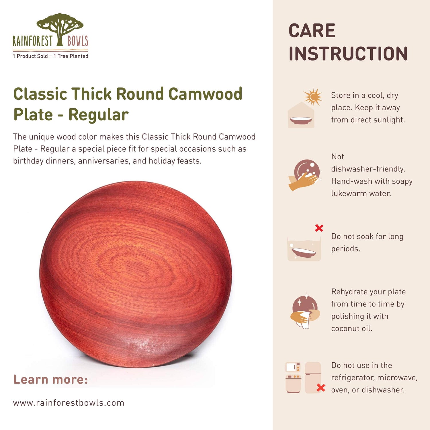 Classic Thick Round Camwood Plate - Regular