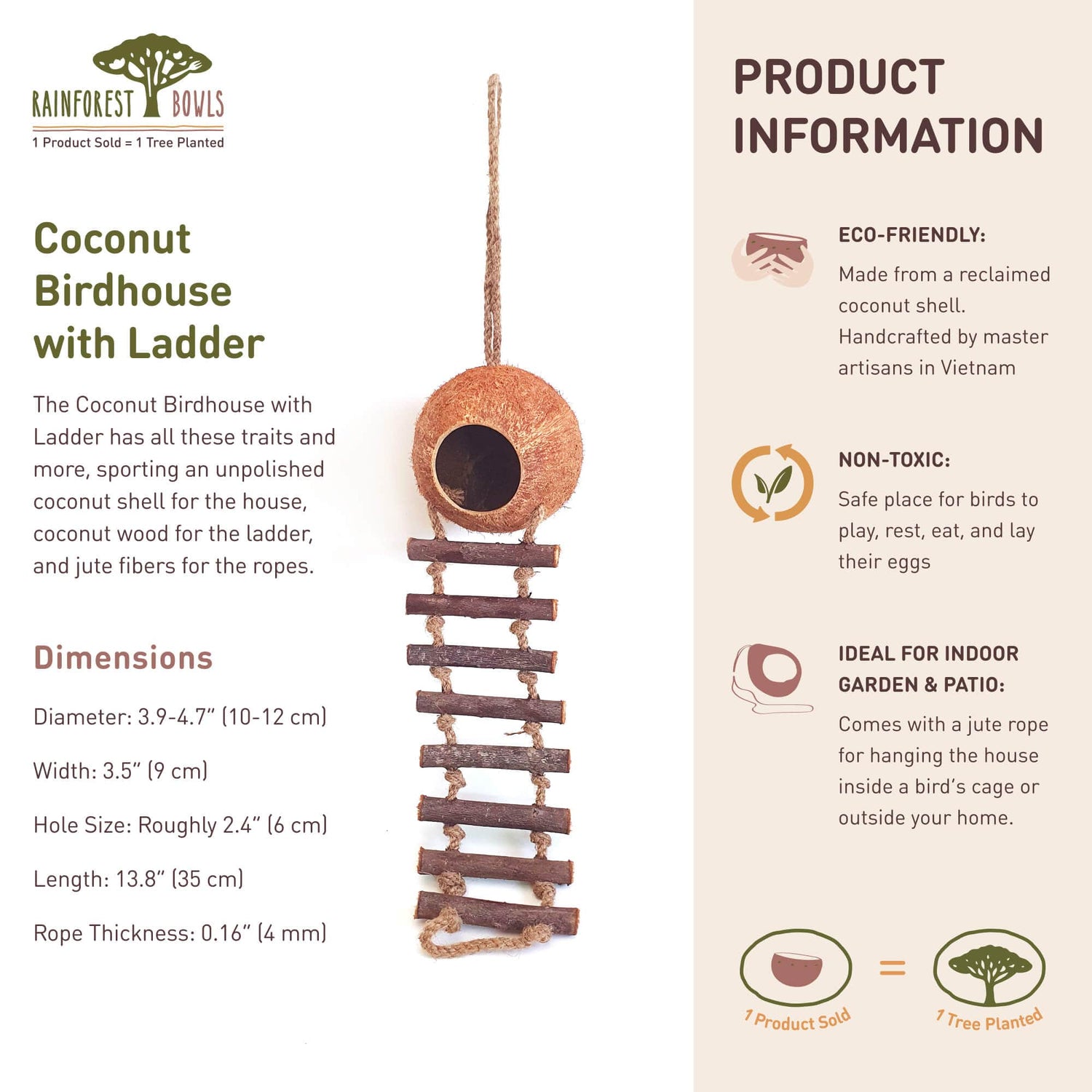 Coconut Birdhouse with Ladder