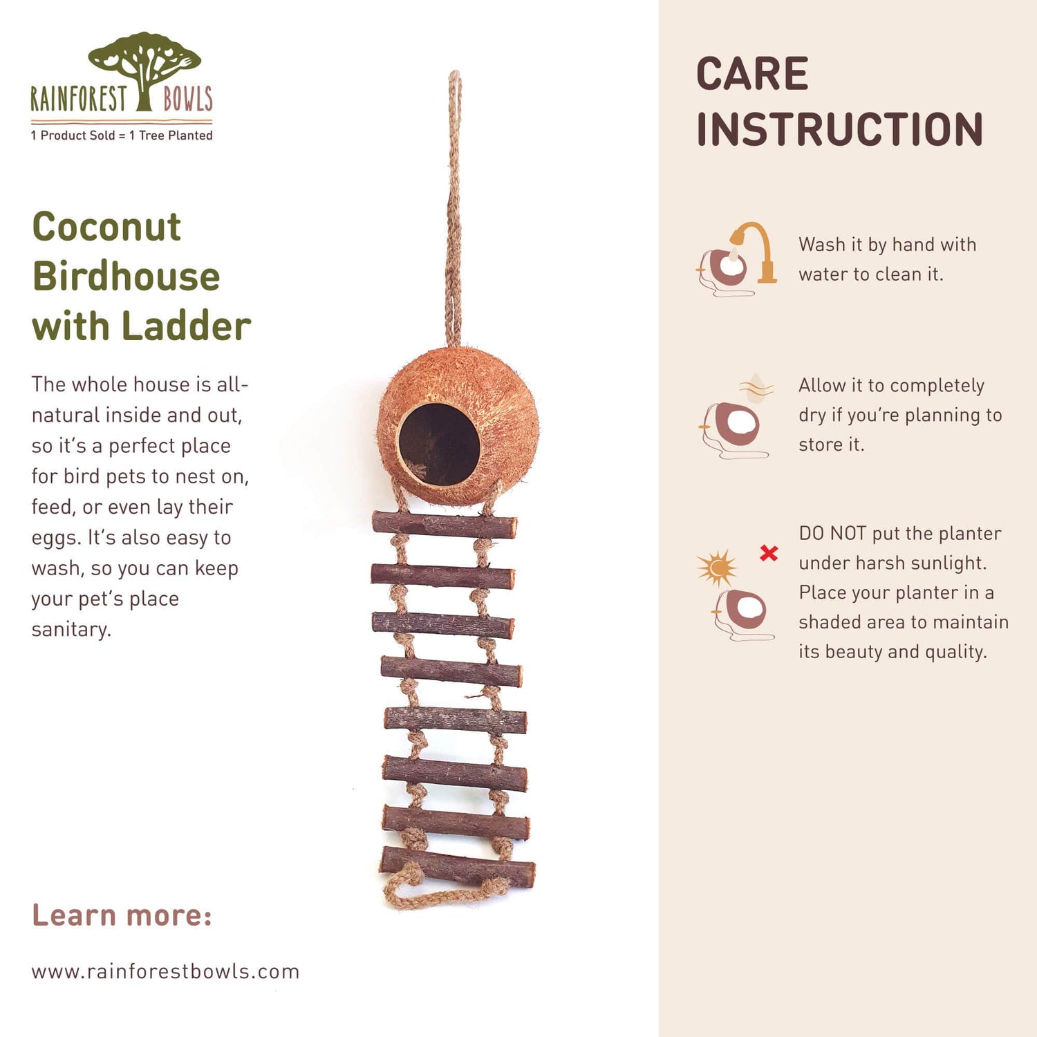 Coconut Birdhouse with Ladder