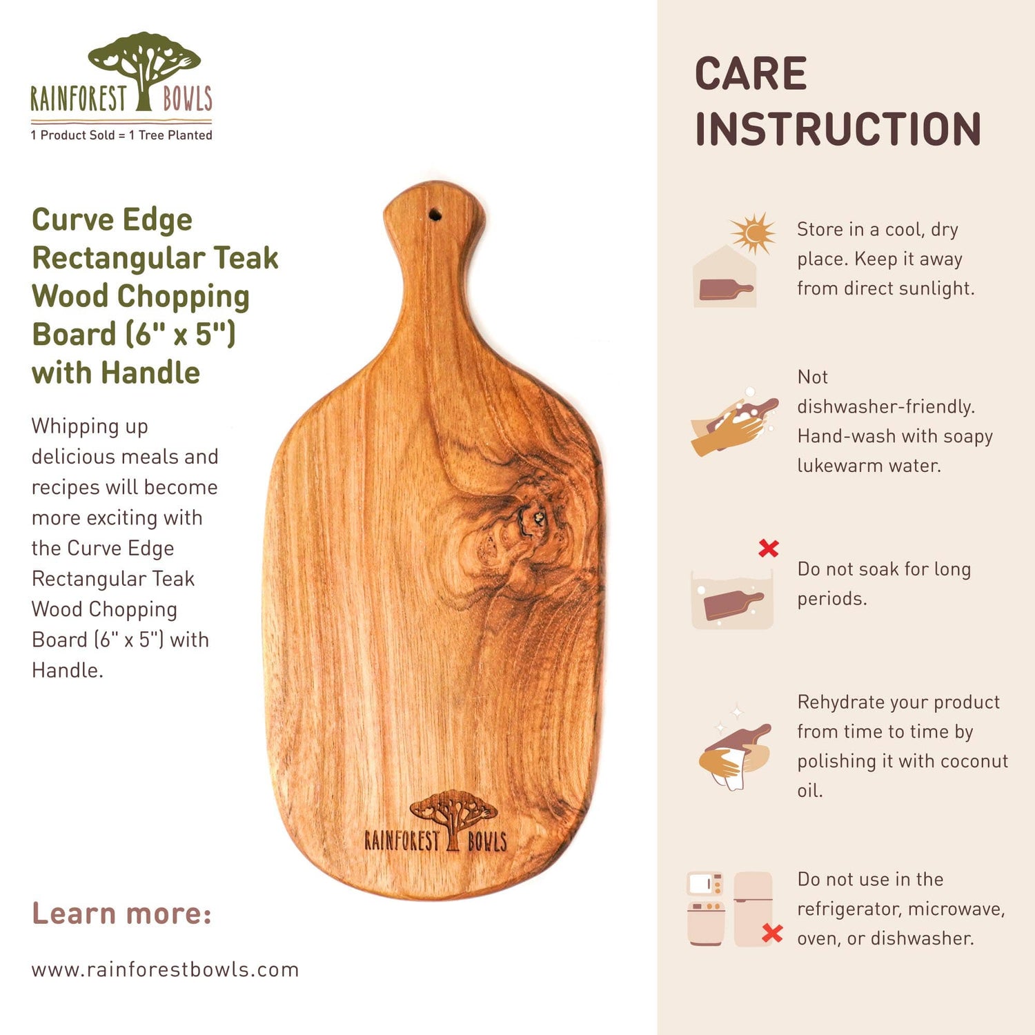 Curve Edge Rectangular Teak Wood Chopping Board (6