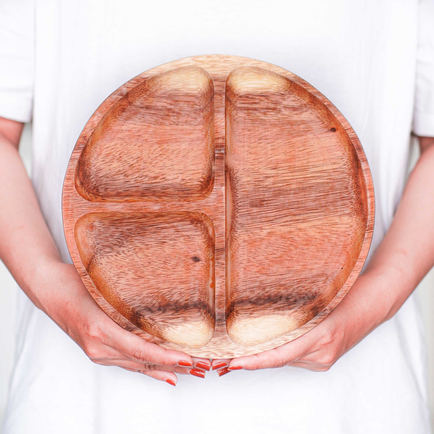 3-Compartment Round Acacia Wood Plate