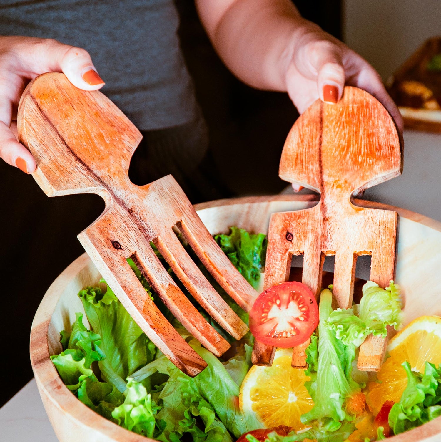 Acacia Wood Salad Serving Hands - Pair