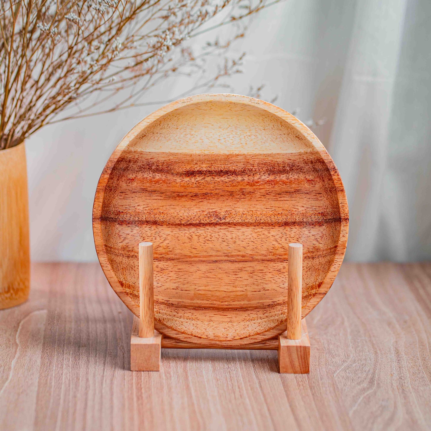 Round Classic Acacia Wood Dessert Plate