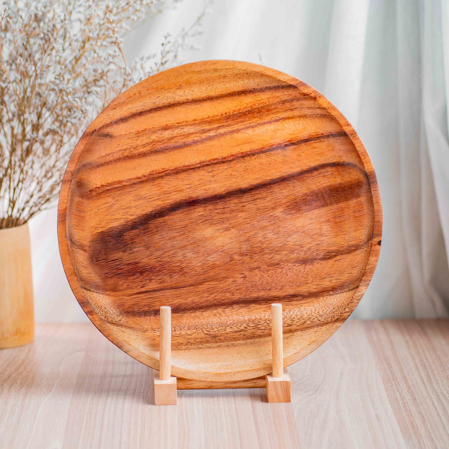 Round Classic Acacia Wood Dinner Plate