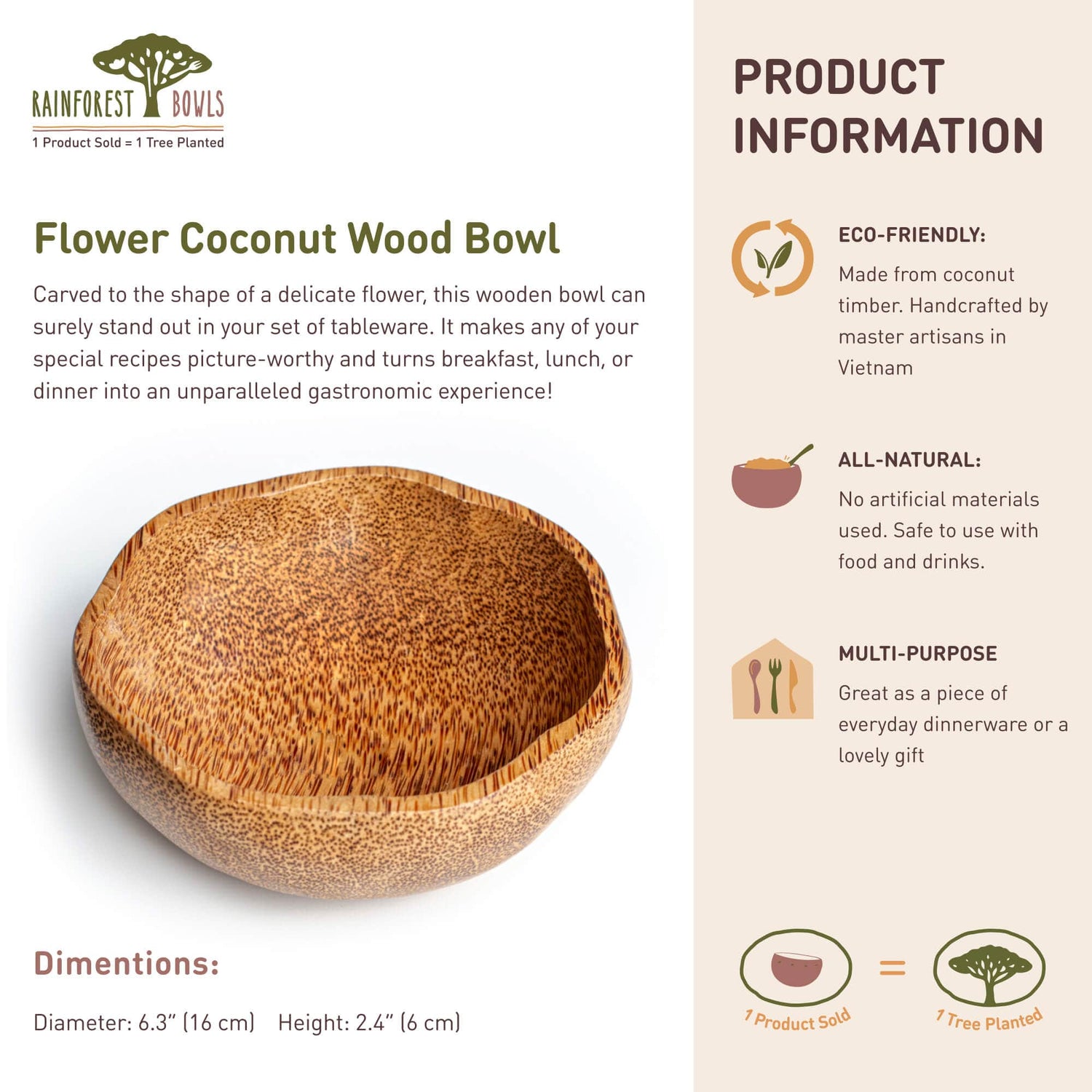 Flower Coconut Wood Bowl