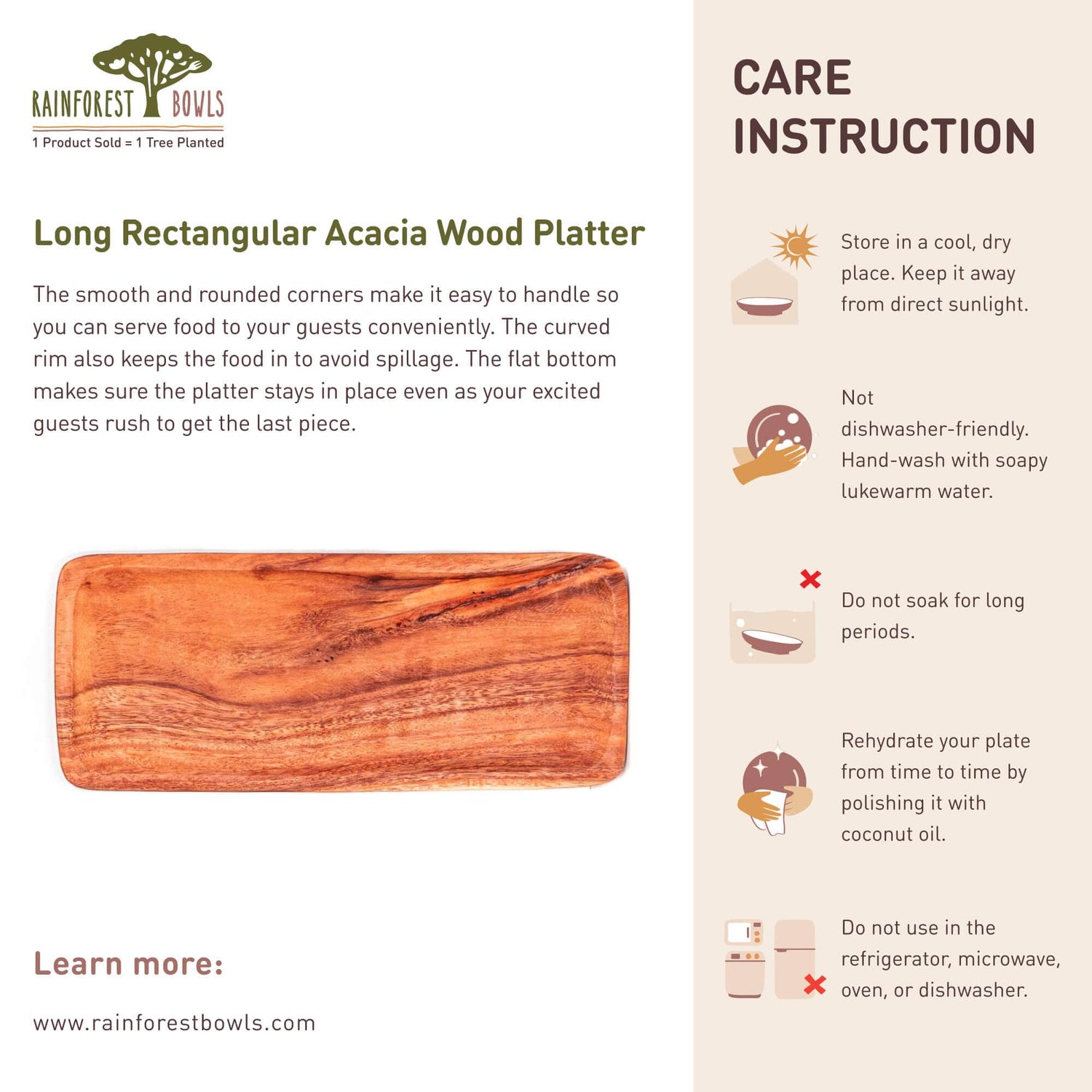 Long Rectangular Acacia Wood Platter