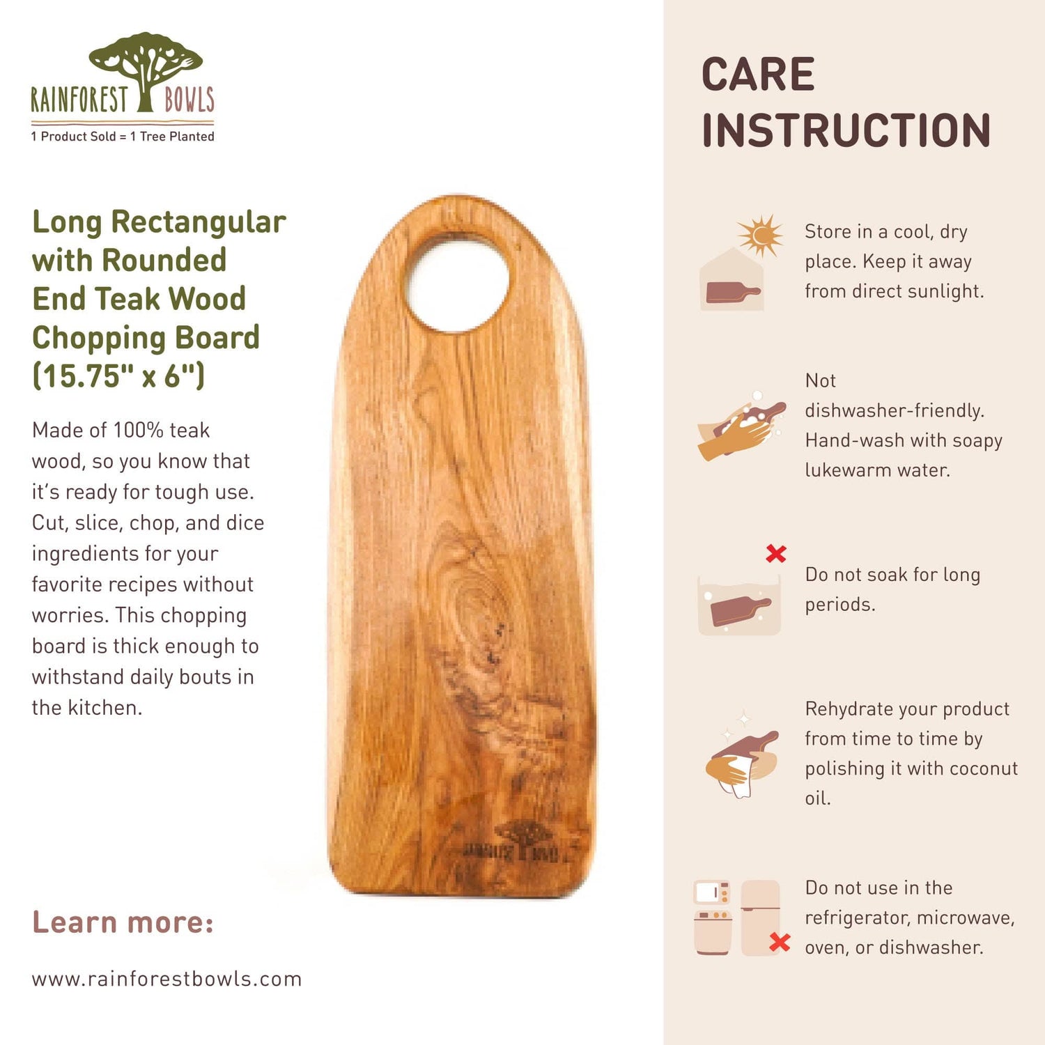 Rounded Edge Rectangular Teak Wood Chopping Board (16