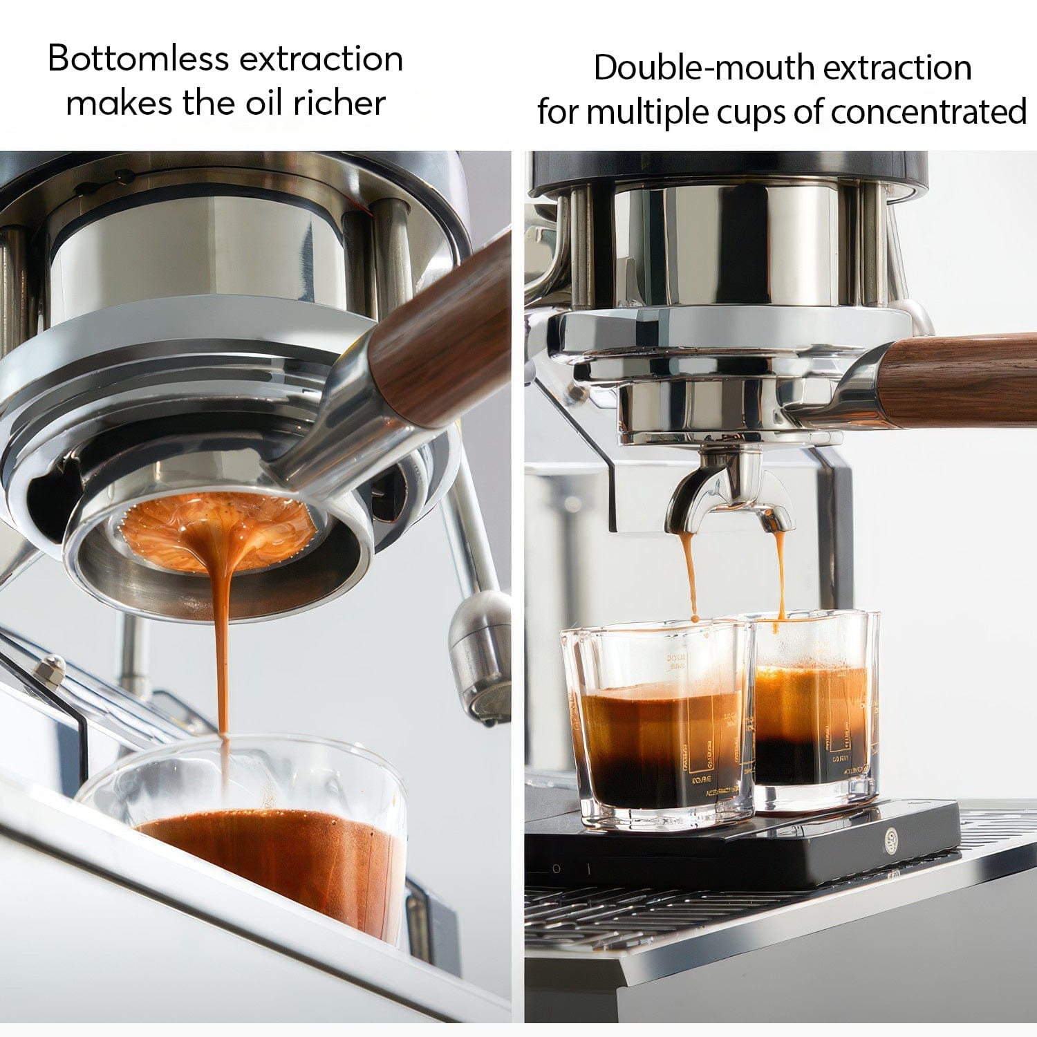 Bottomless Portafilter with Removable Double Spout