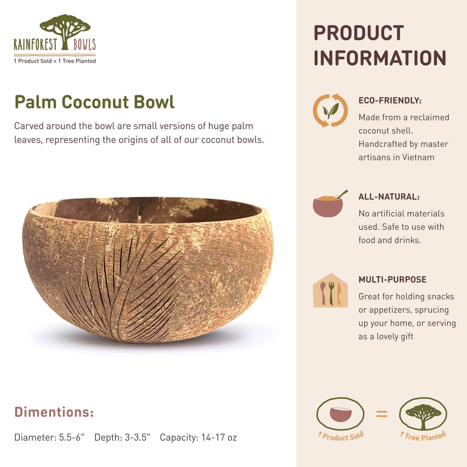 Palm Coconut Bowl Kitchen Serve Set of 2