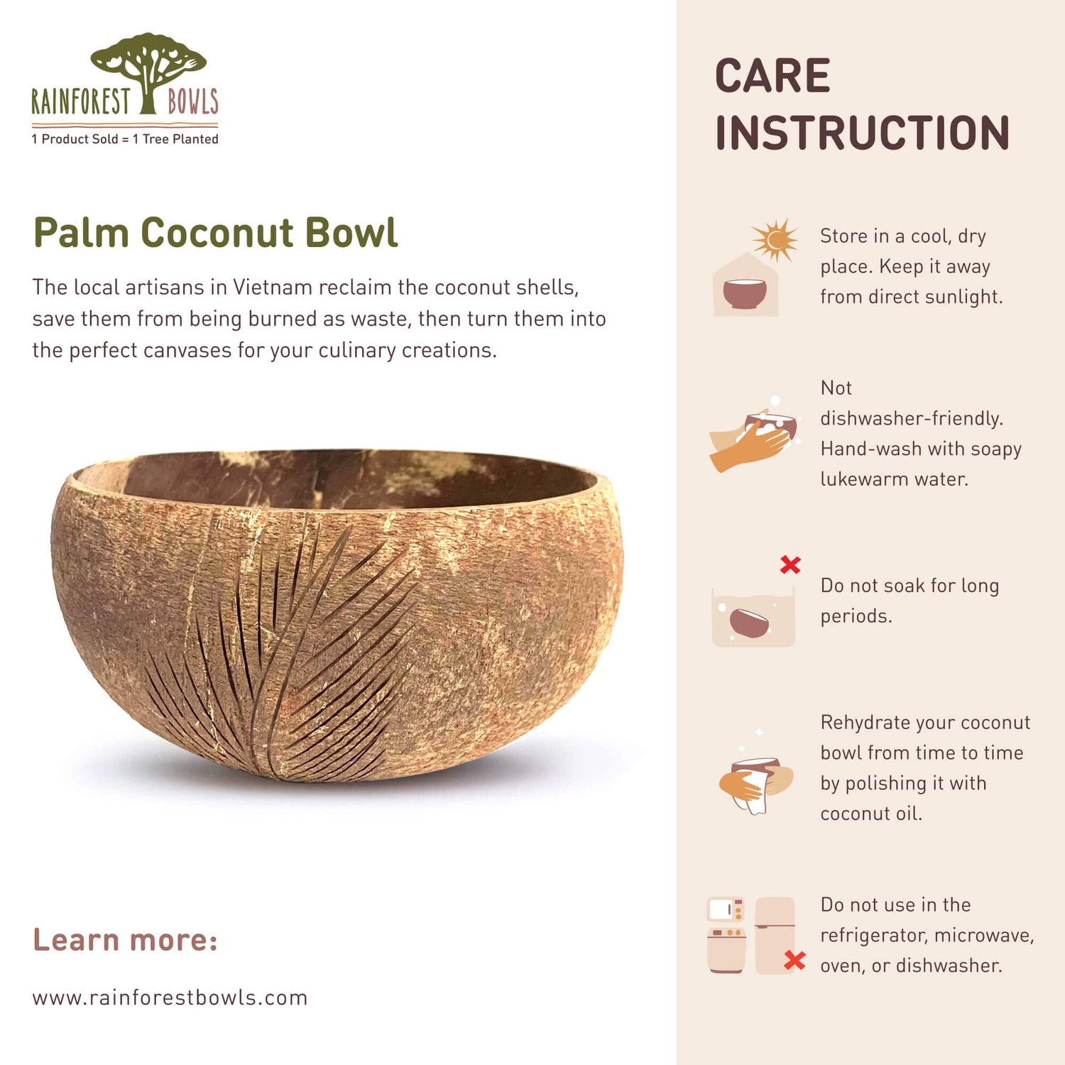 Palm Coconut Bowl Kitchen Serve Set of 2
