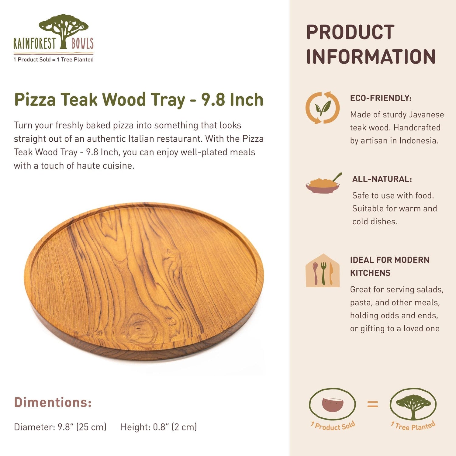 10 Inch Round Rimmed Teak Wood Plate