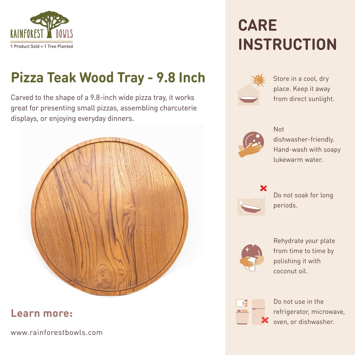 10 Inch Round Rimmed Teak Wood Plate