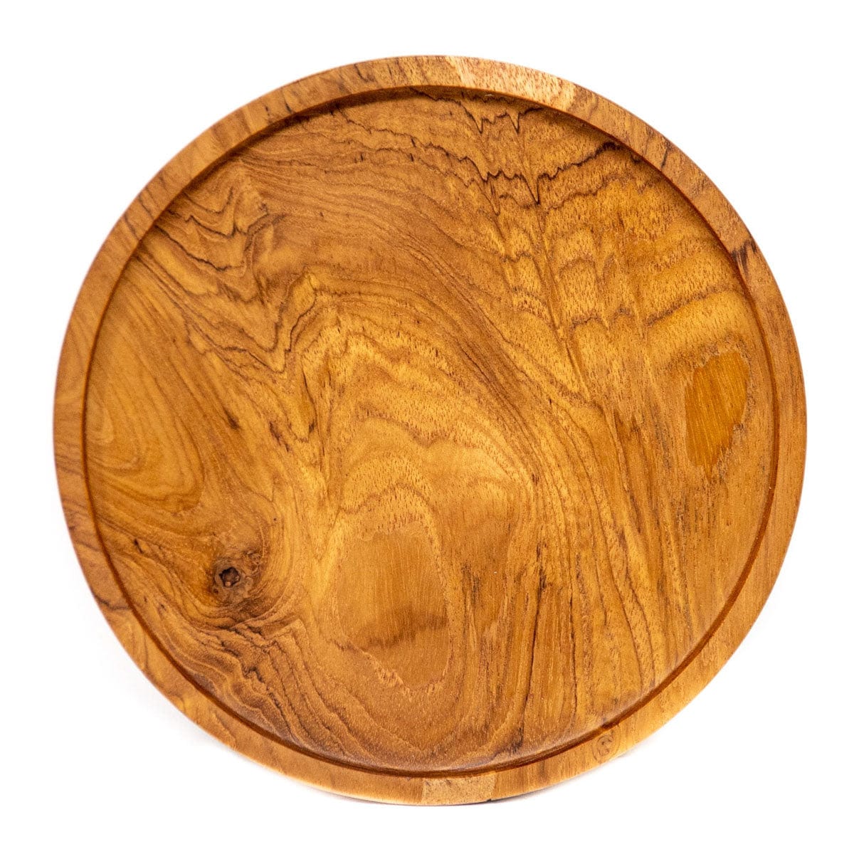 10 Inch Round Rimmed Teak Wood Plate
