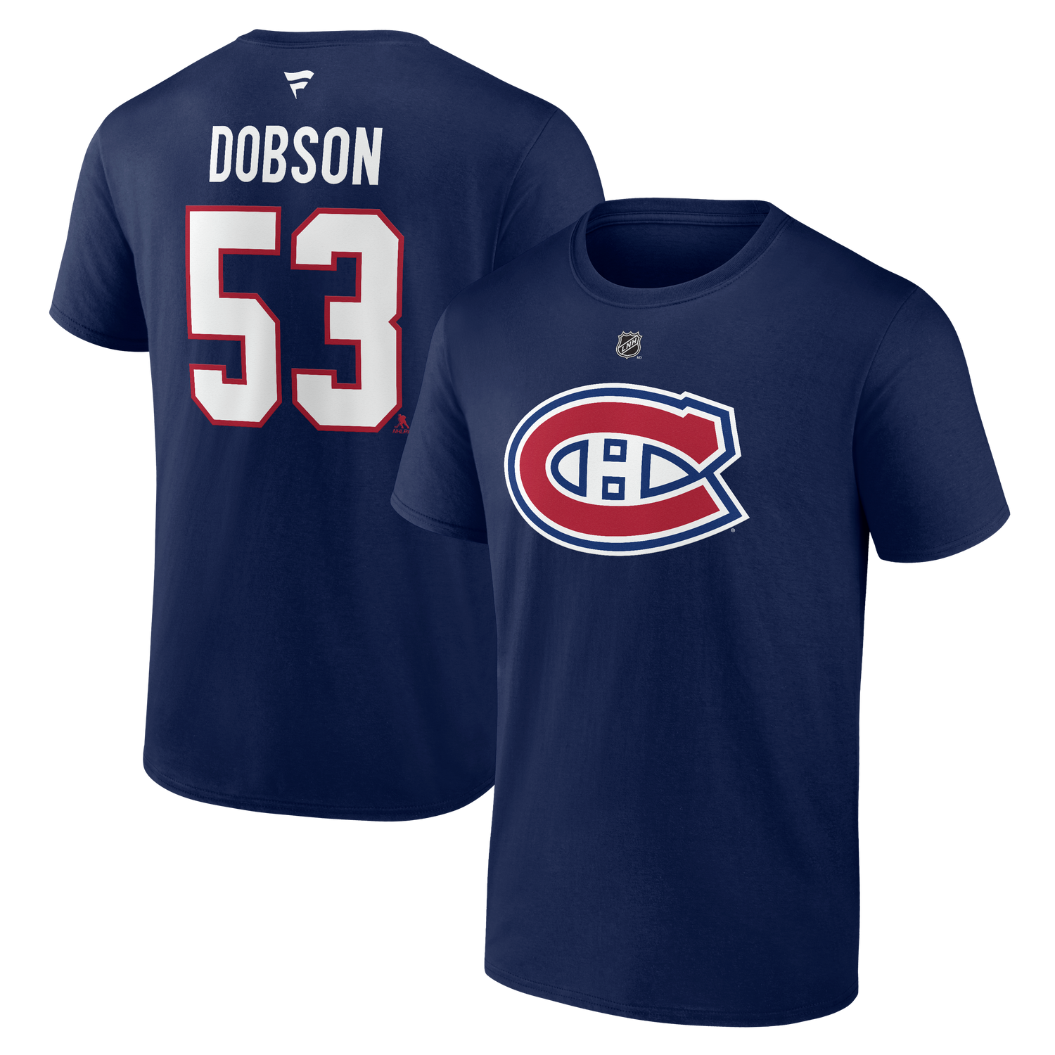 Men's Montreal Canadiens Noah Dobson Fanatics Branded Navy Authentic Stack – Name & Number T-Shirt
