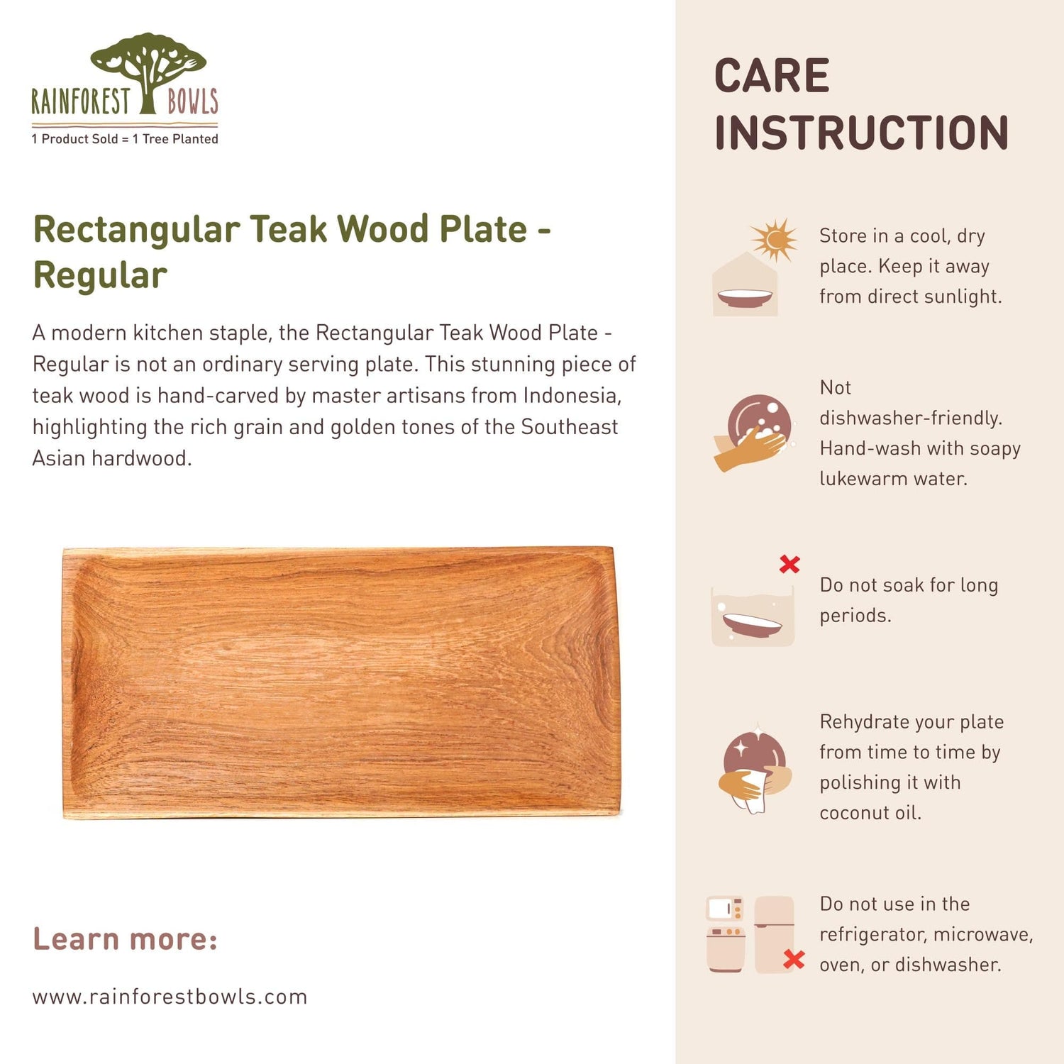 Rectangular Teak Wood Plate - Regular