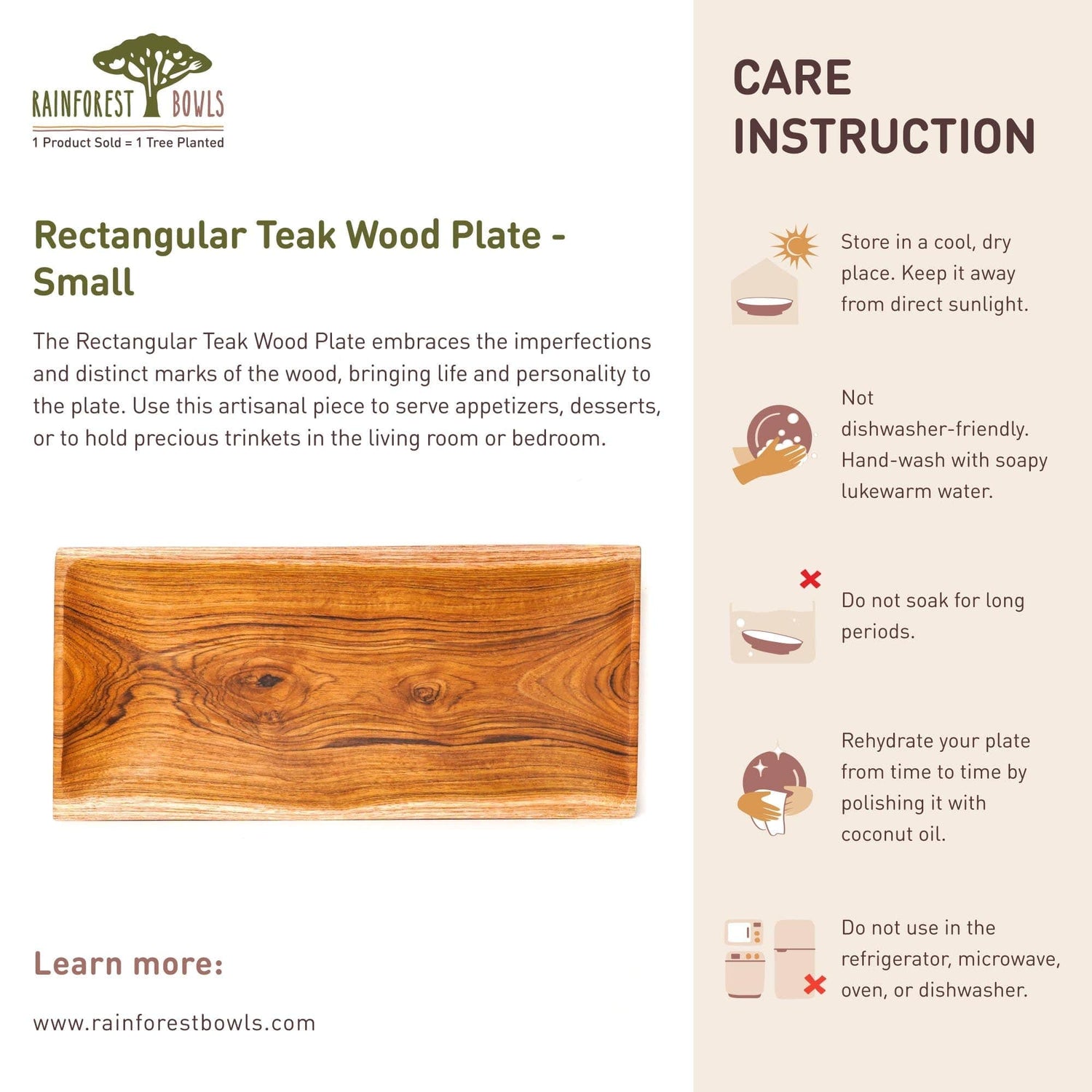 Rectangular Teak Wood Plate - Small