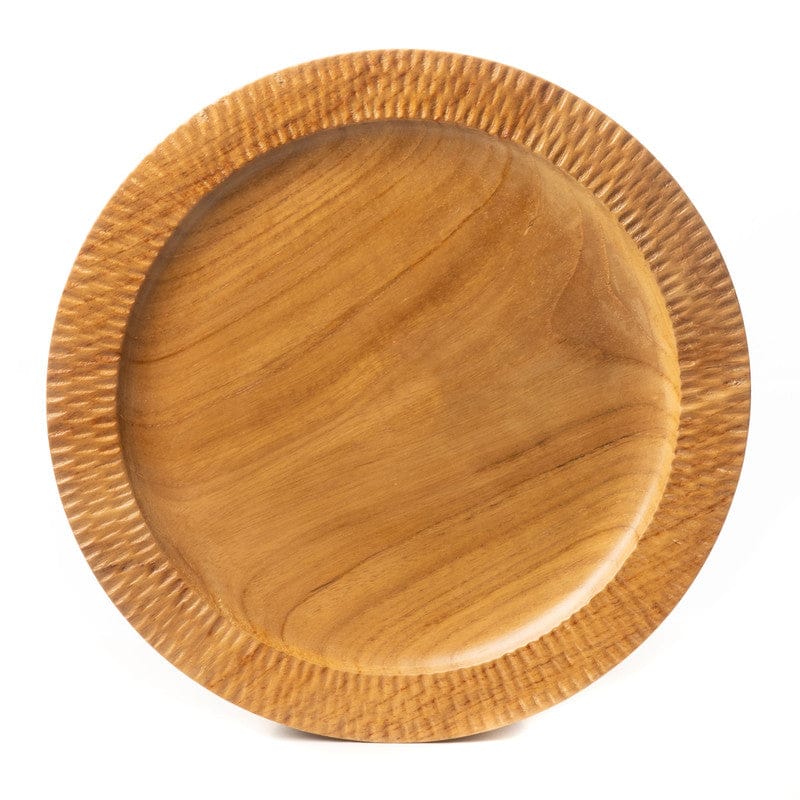 Rim Carved Hassunzara Teak Wood Serving Plate