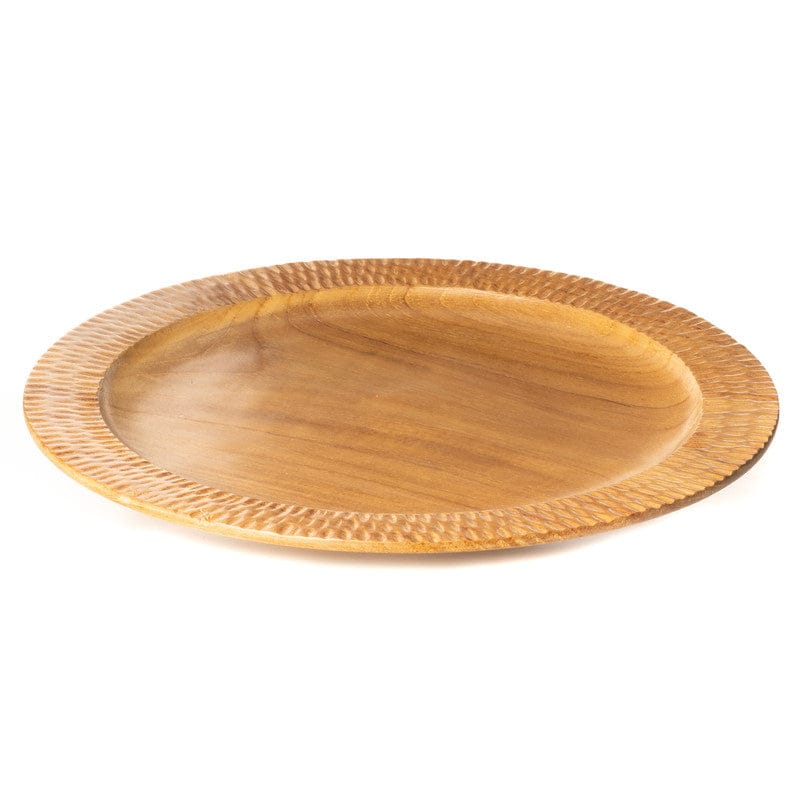 Rim Carved Hassunzara Teak Wood Serving Plate